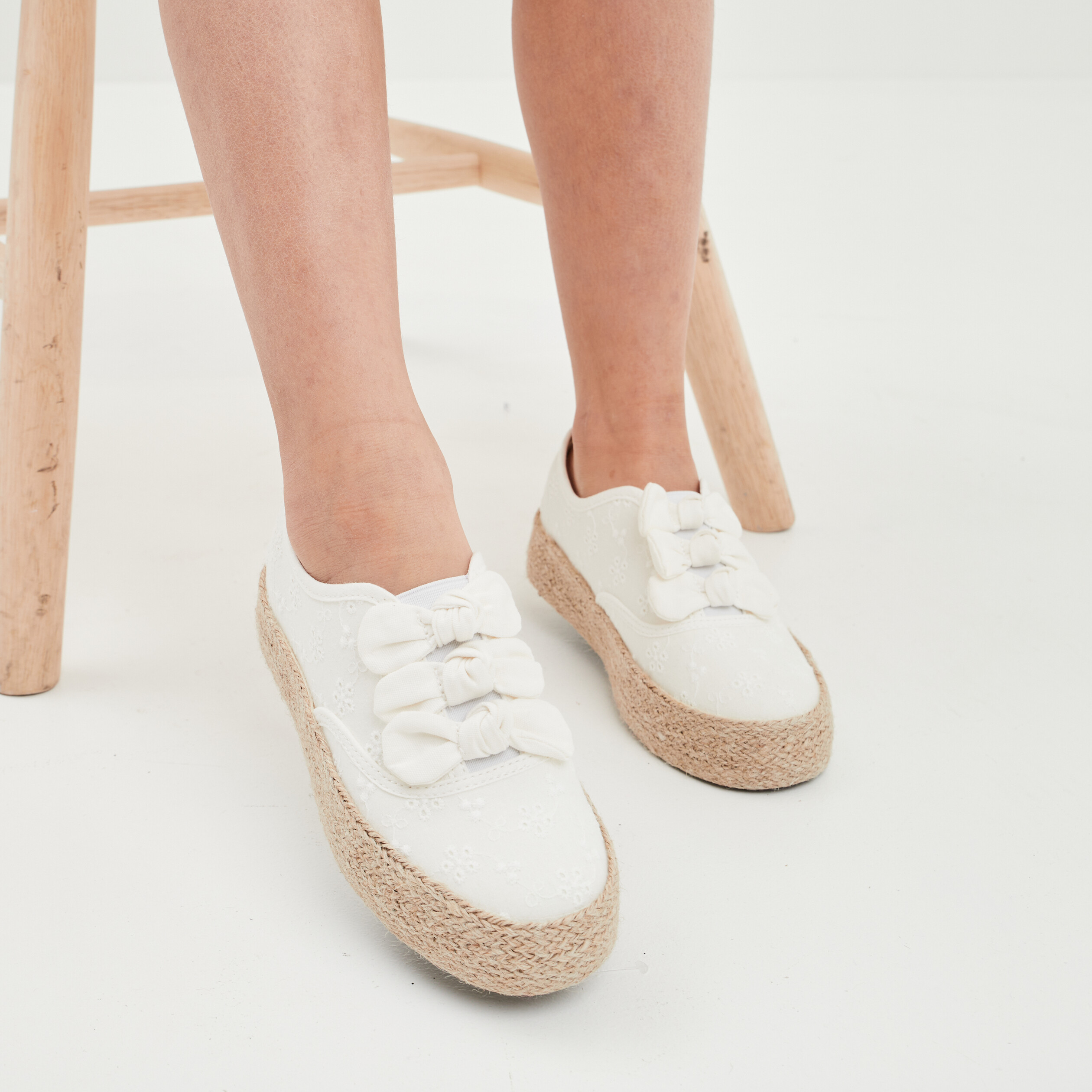 Tennis en toile compensées blanc fille | La Halle