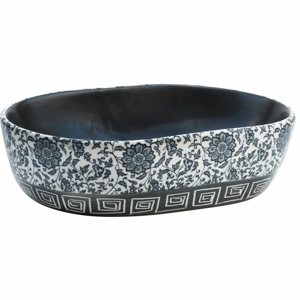 vidaXL Waschbecken Aufsatzwaschbecken Schwarz und Blau Oval 47x33x13 cm Keramik