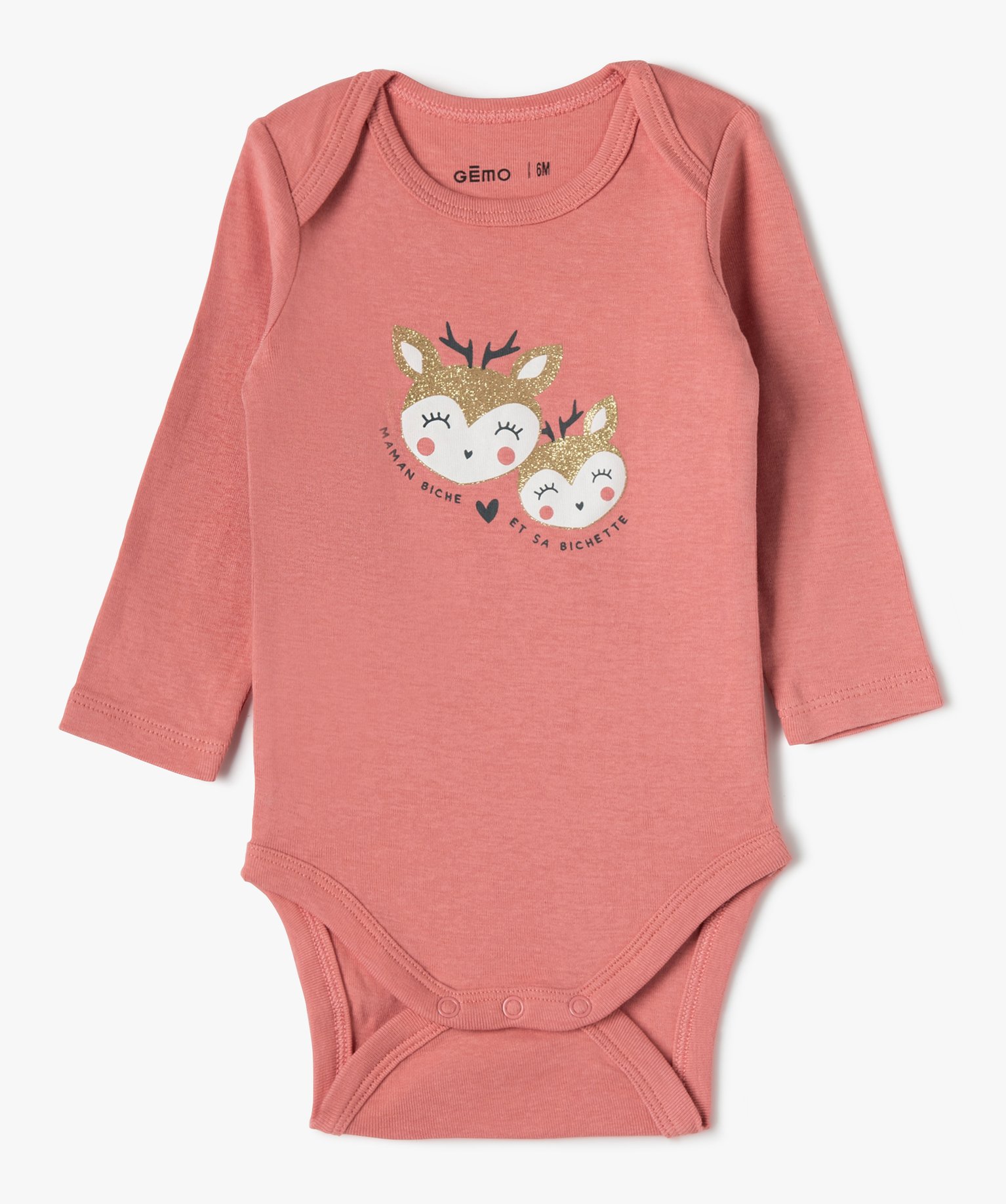 Body bébé fille manches longues avec motif biche (lot de 3) multicolore | GEMO