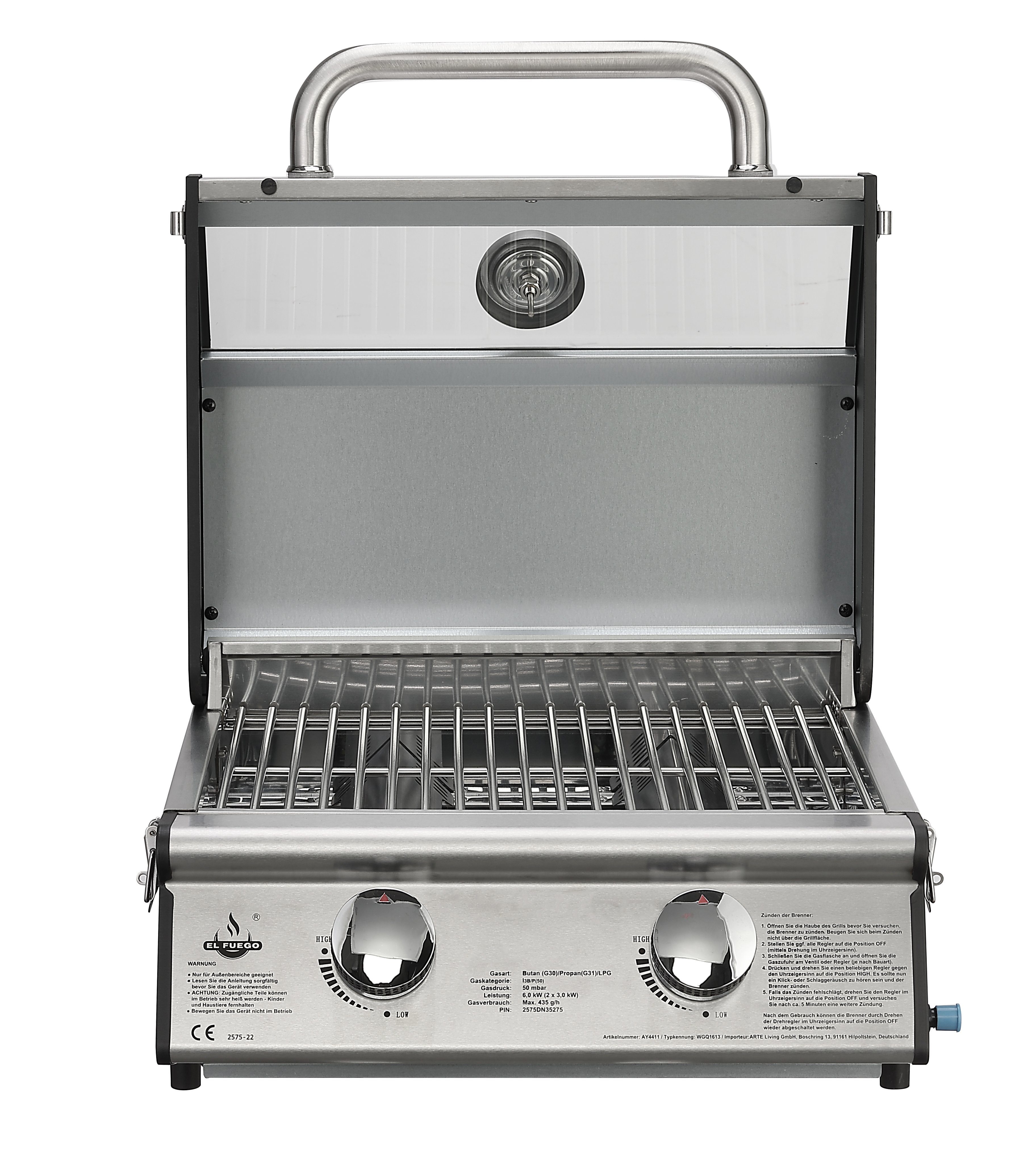 El Fuego Camping-Gasgrill AY4411, AY4411 Edelstahl-Gasgrill 
