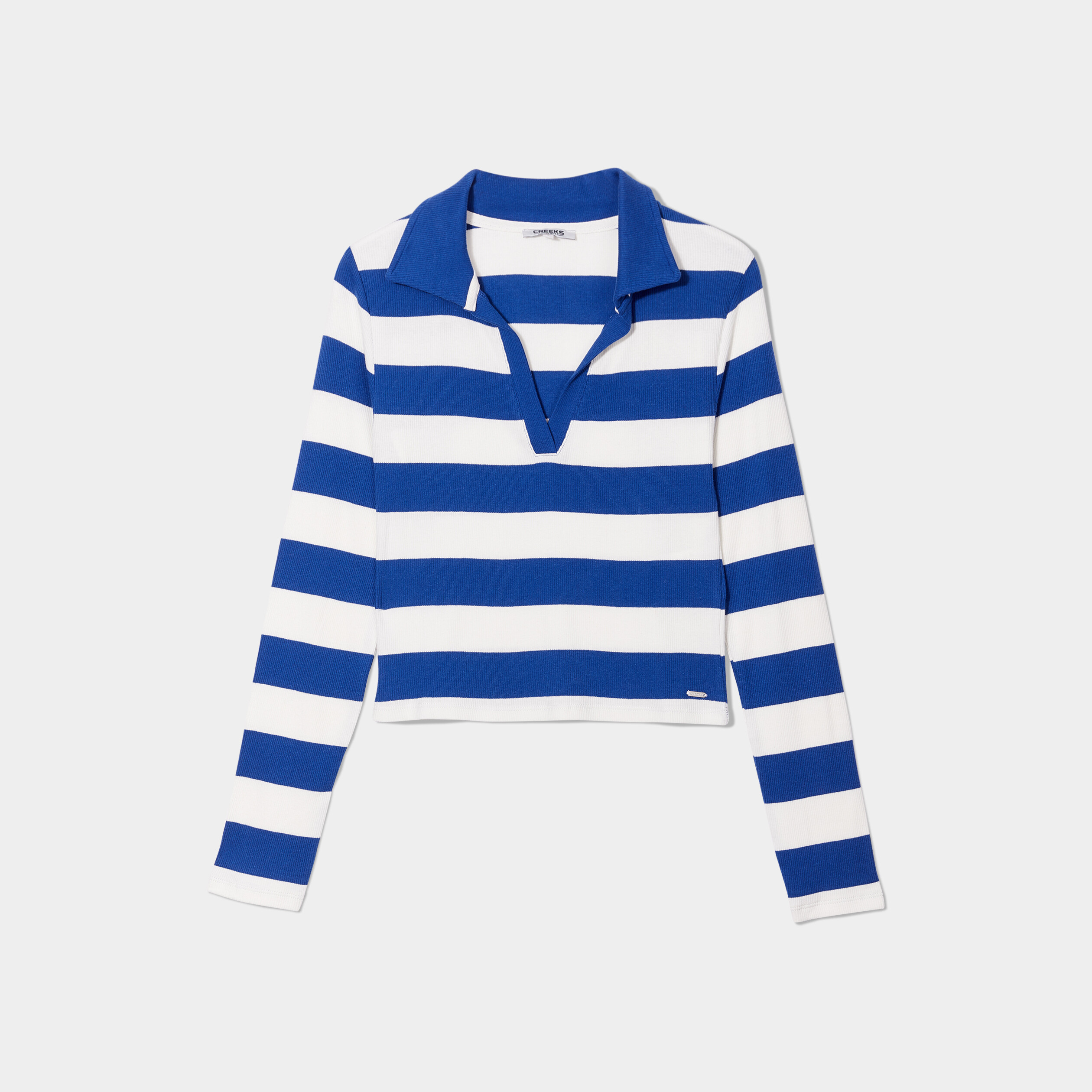 T-shirt court col polo côtelé Creeks bleu femme | La Halle