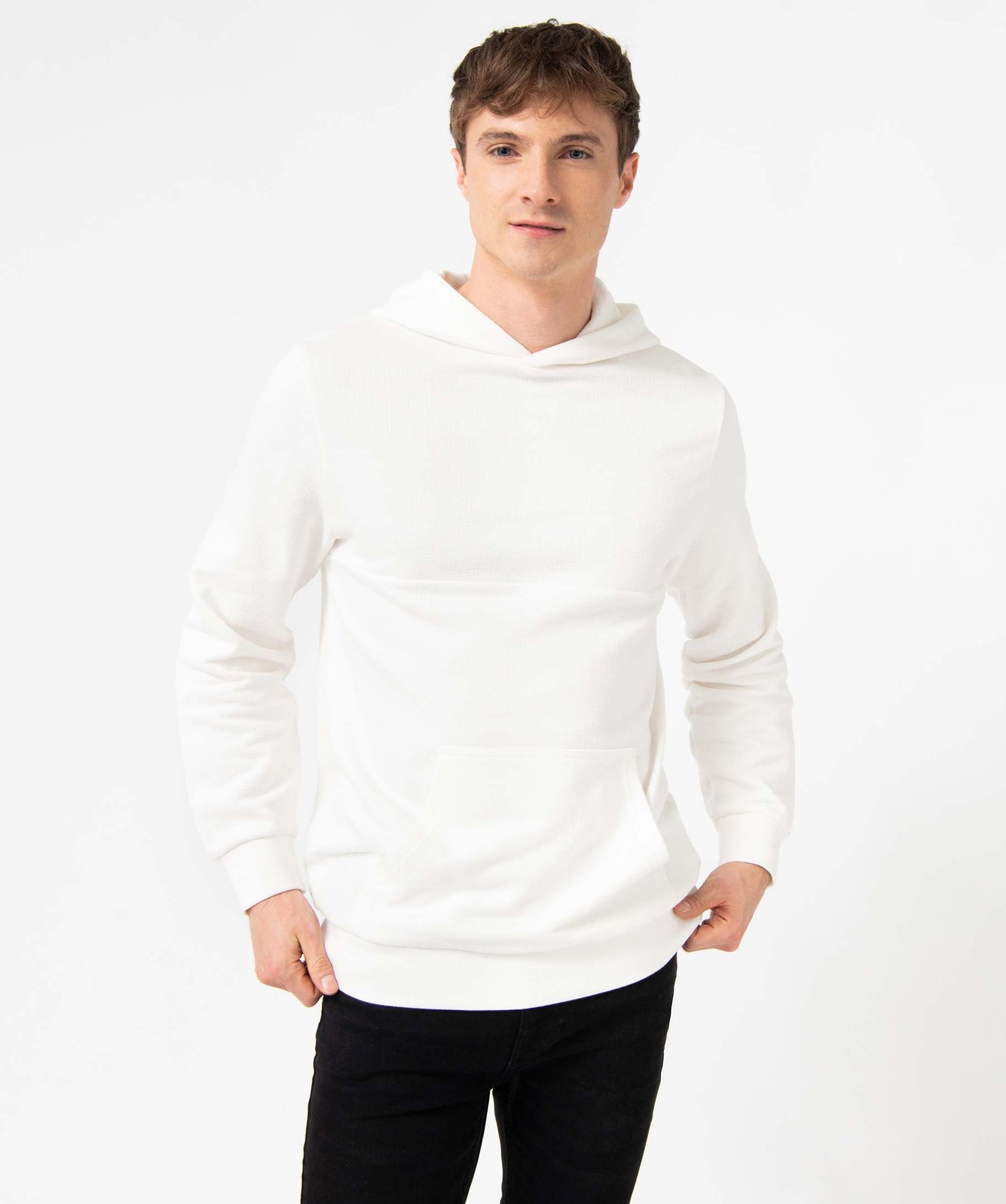 Sweat homme à capuche en coton piqué blanc | GEMO