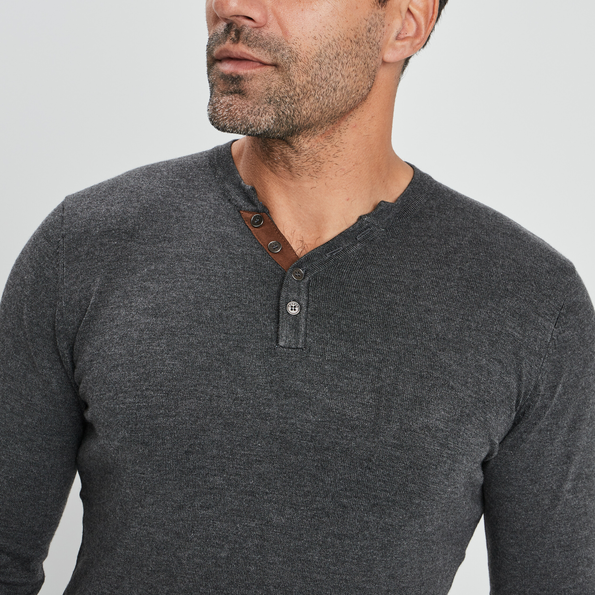 Pull manches longues gris foncé homme | La Halle