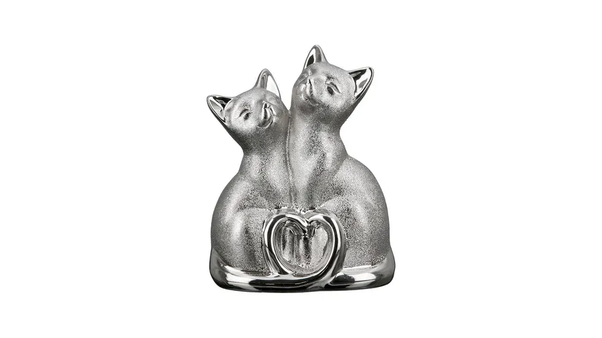 GILDE Porzellan Skulptur Katzenpaar H=20,4cm silber