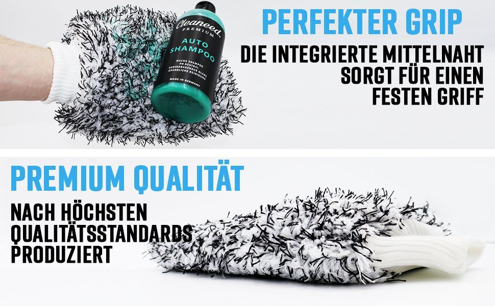 Cleaneed Waschhandschuh Premium Waschhandschuh (Besonders Lackschonend Dank extra weicher Mikrofaser), Extra Saugstark - Für Auto, Felgen und Motorrad - Autoschwamm