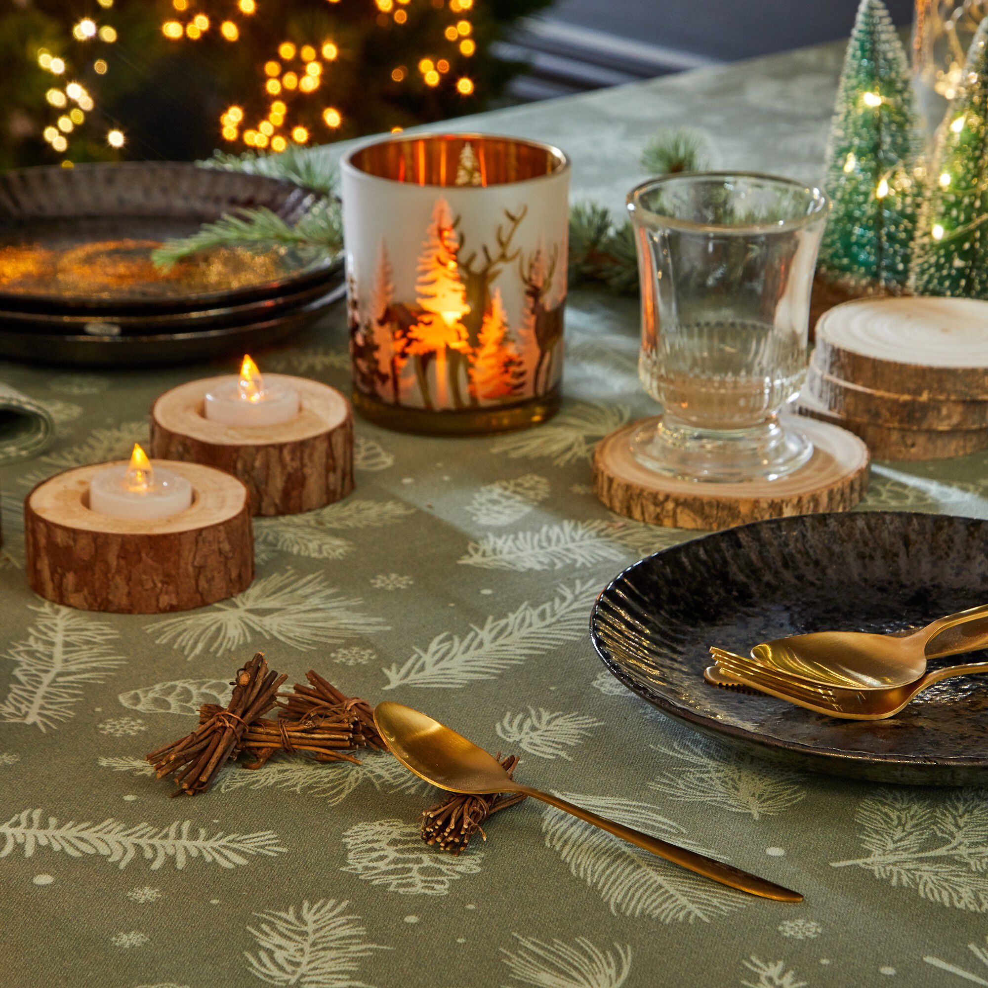 Photophore verre motif renne et sapin