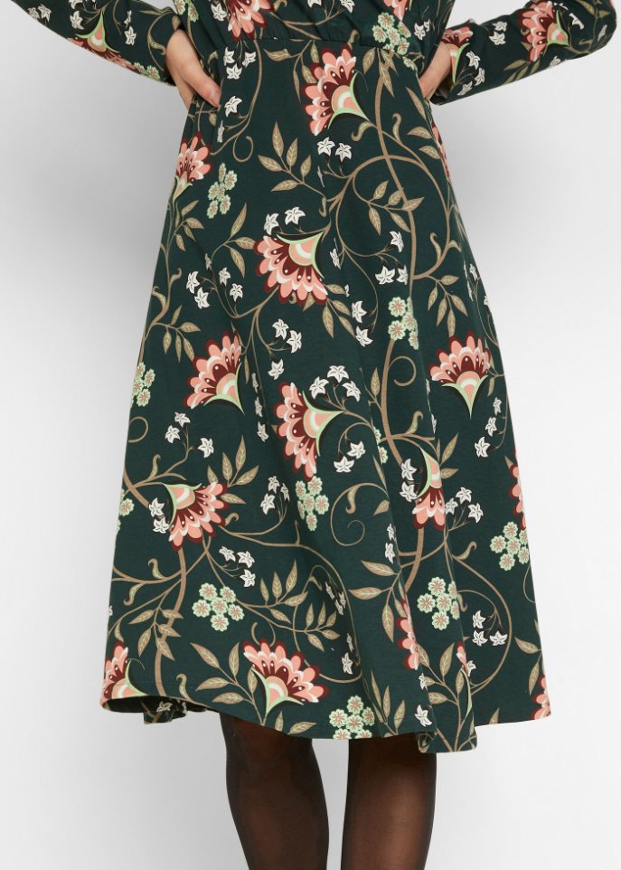 Baumwoll-Midi-Jerseykleid in Wickeloptik