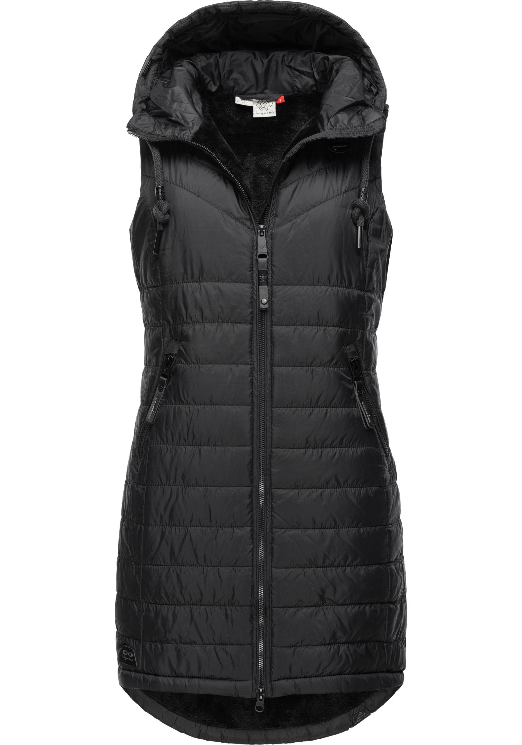 Ragwear Steppweste Lucinda Vest Long Gefütterte gesteppte Langweste mit Kapuze