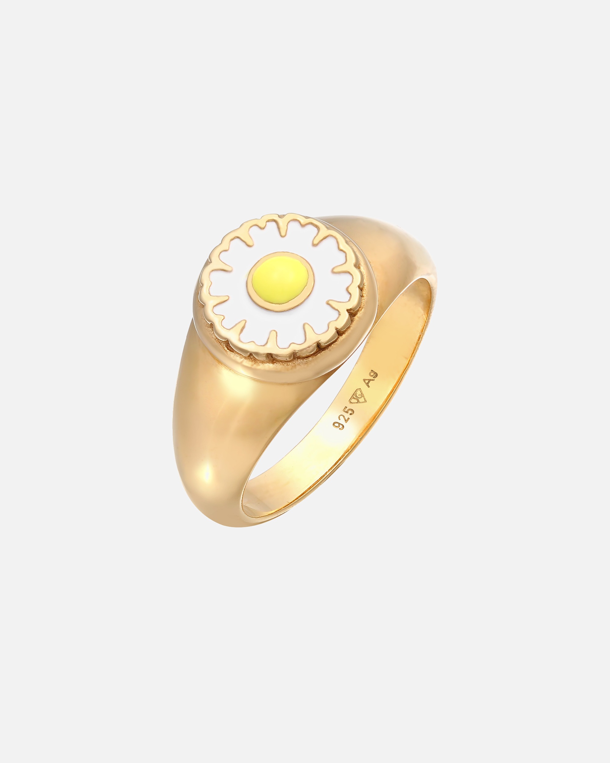 Sigillo da donna Elli con margherita alla moda e smalto in argento sterling 925 placcato oro