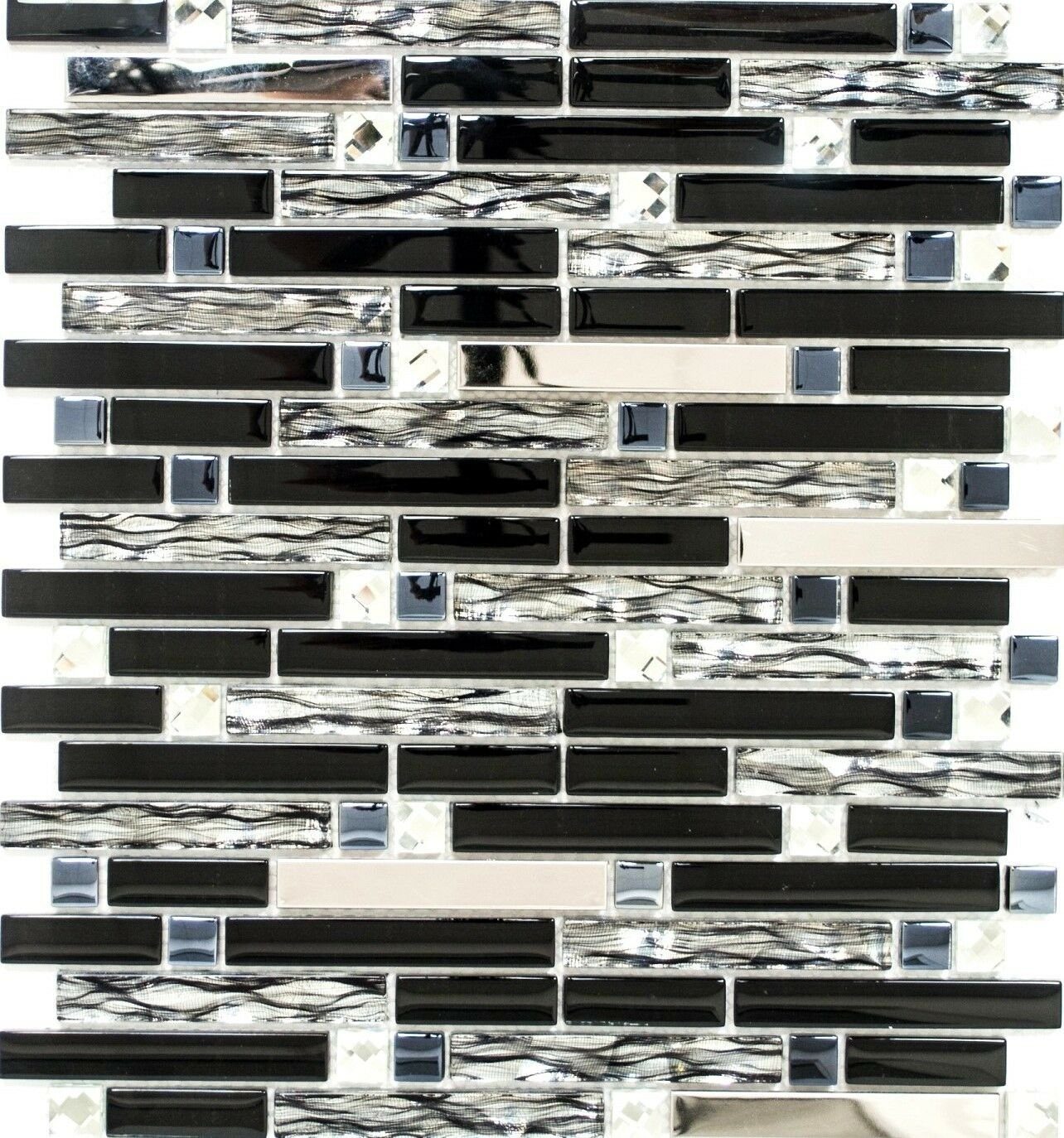 Mosani Mosaikfliesen Glasmosaik Stäbchen Mosaikfliesen Edelstahl schwarz silber