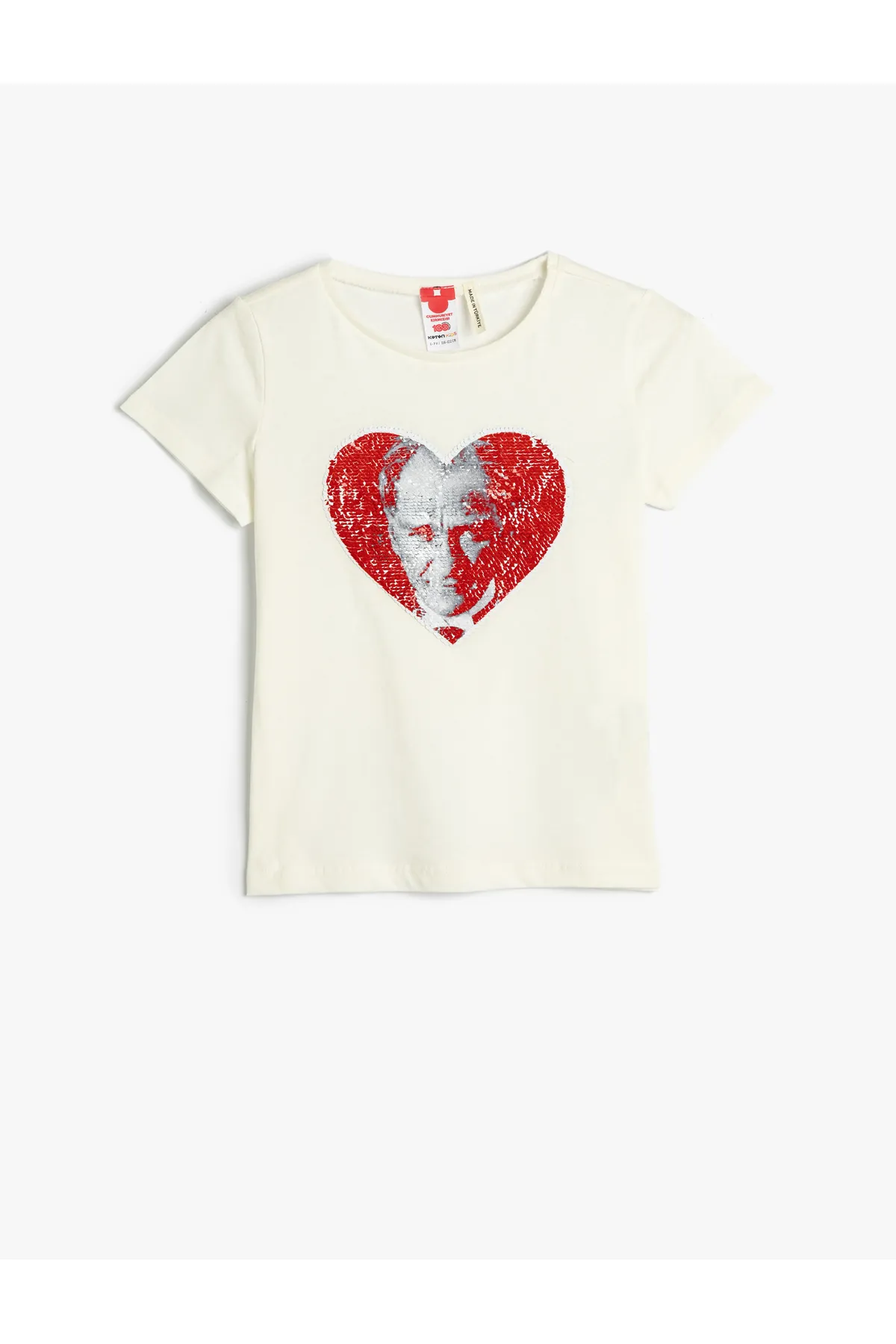 Koton  Atatürk Kurzarm-T-Shirt aus Baumwolle – mit Pailletten und Pailletten verziert
