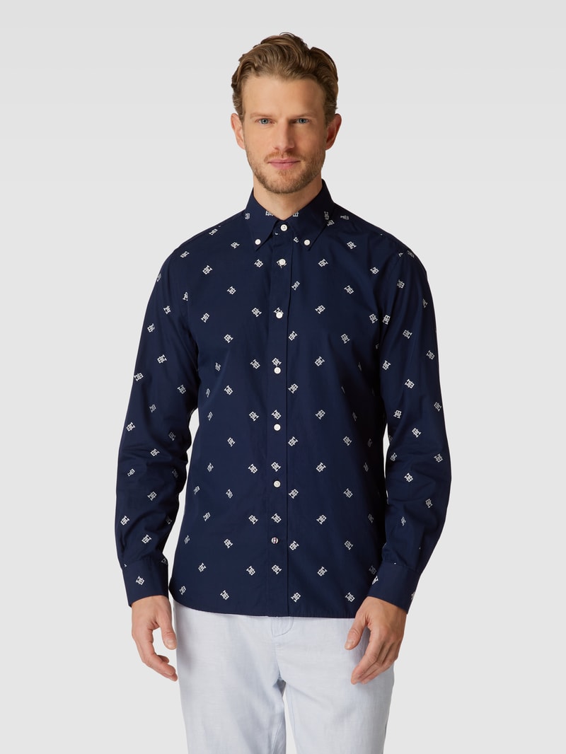 Freizeithemd mit Button-Down-Kragen Modell 'SPACED OUT MONOGRAM' in marineblau