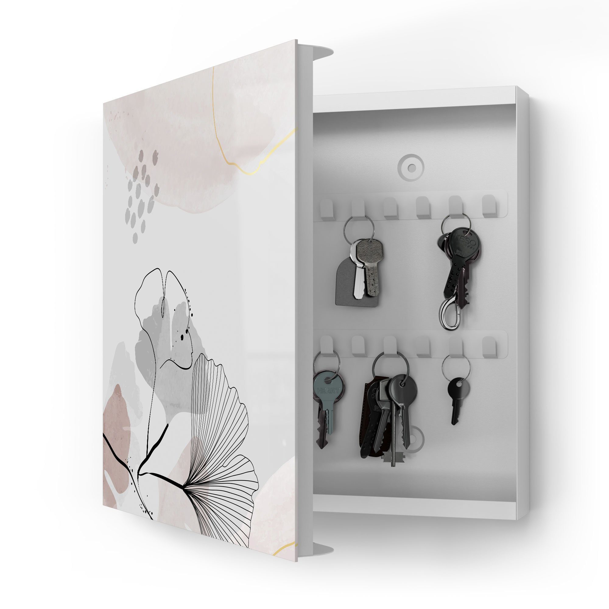 DEQORI Schlüsselkasten 'Dekorativer Gingko-Banner', Glas Schlüsselbox modern magnetisch beschreibbar