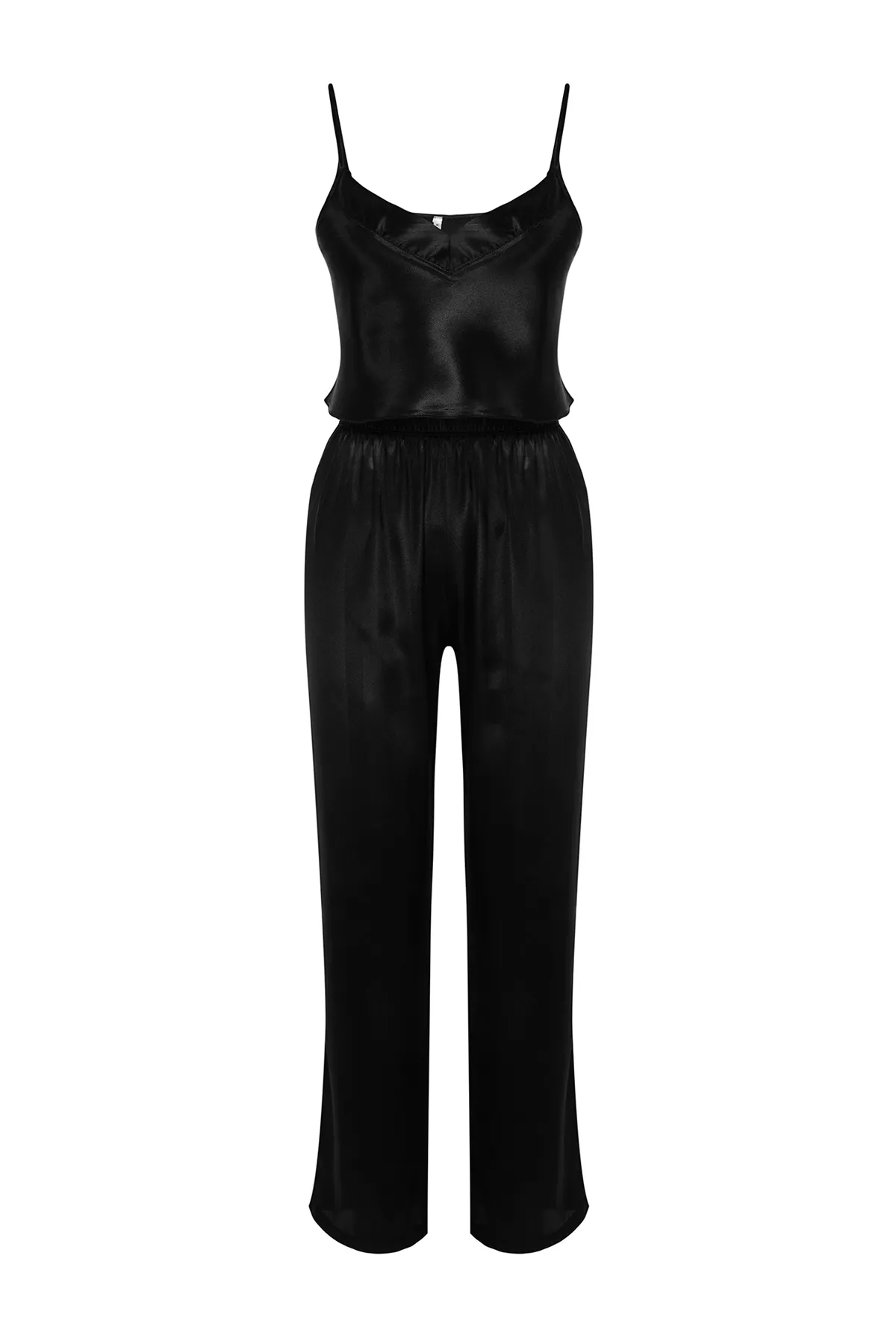 Trendyol Collection  Schwarzes Pyjama-Set aus gewebten Athleten-Shorts aus Satin THMSS23PT00097