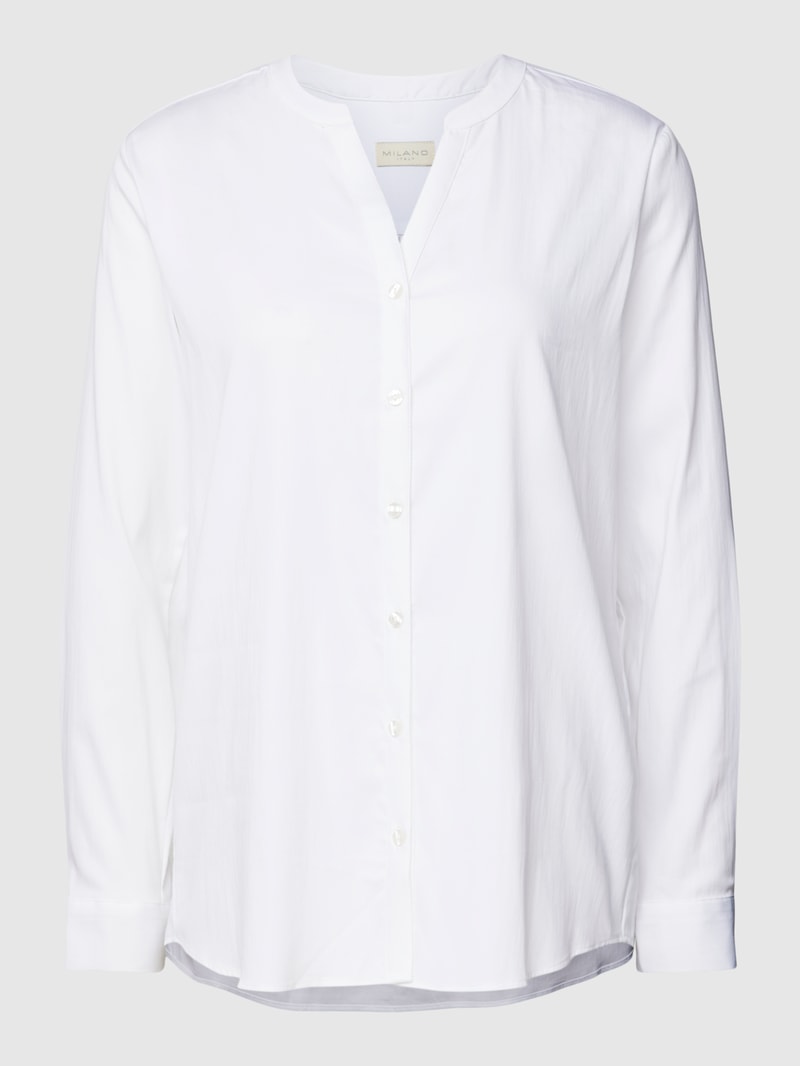 Bluse mit Tunikakragen in unifarbenem Design in weiß