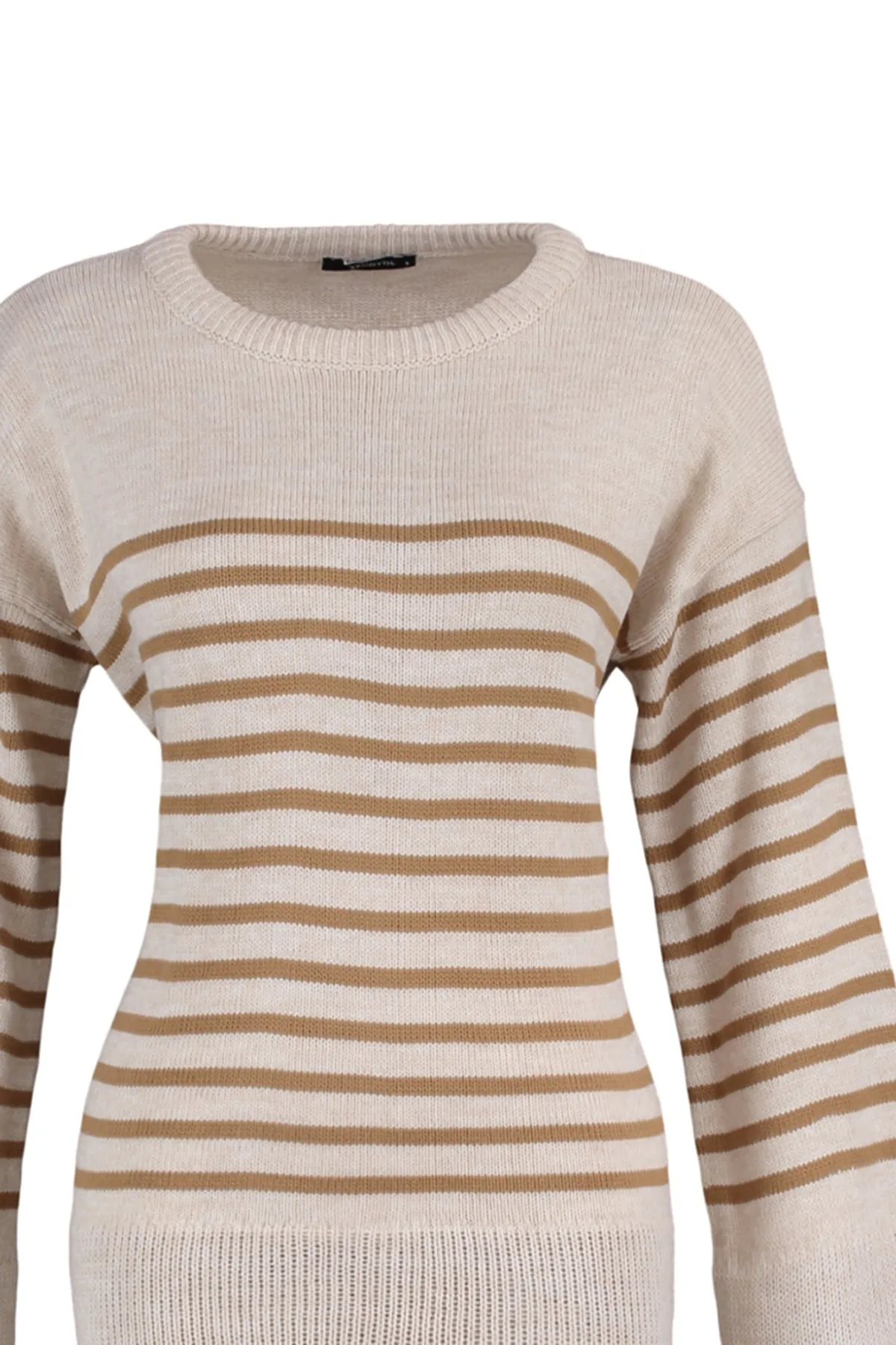 Trendyol Collection  Beiger Strickpullover mit Streifen in weiter Passform TWOAW23KZ01031