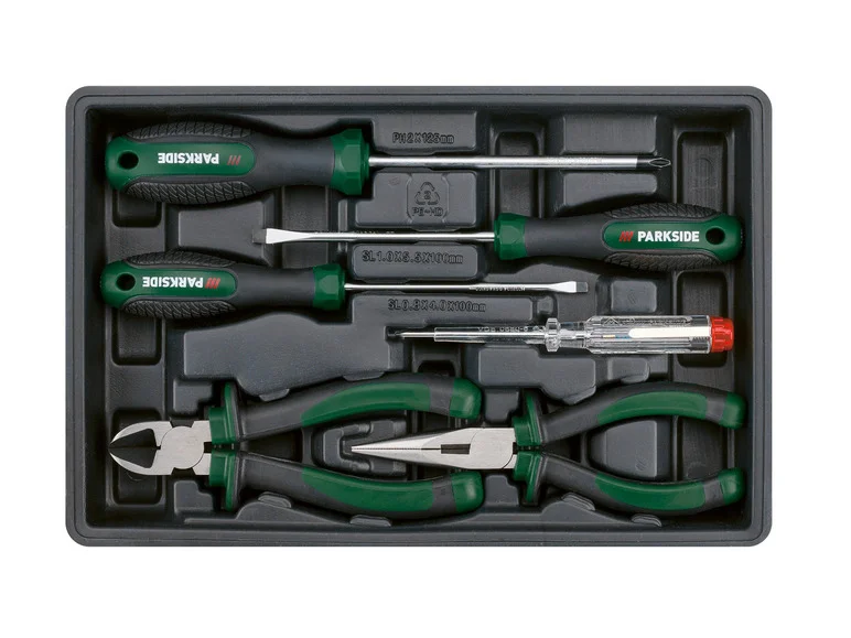 Caixa de ferramentas PARKSIDE® com ferramentas metálicas de 4V e kit Tournevis PWBM A1