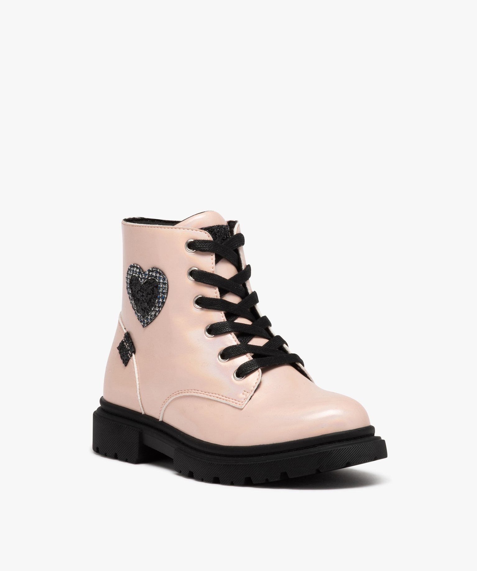 Boots fille mid-cut vernies à semelle crantée rose | GEMO