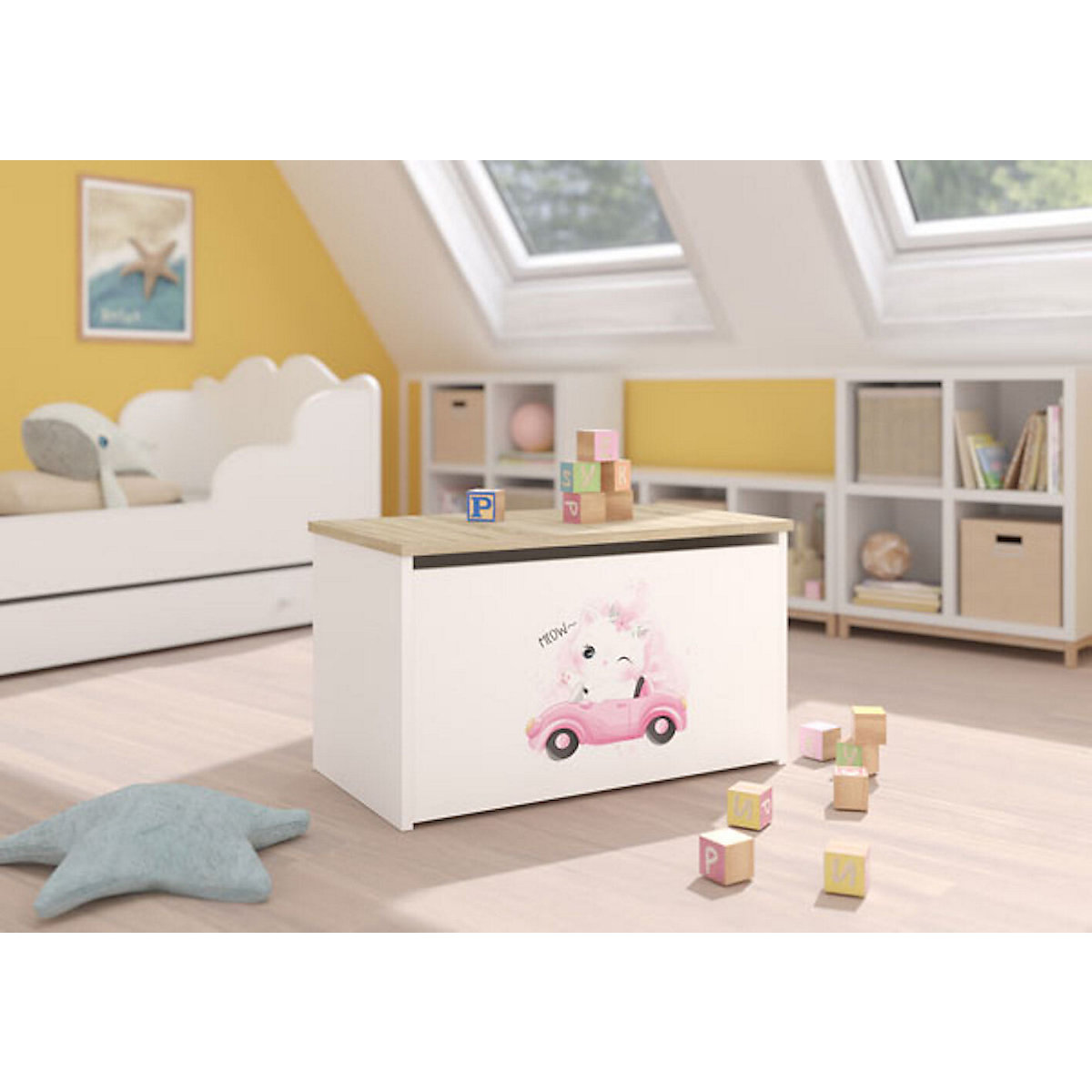Spielzeugtruhe Sitztruhe Daria 73cm Motiv wählbar mit 1 Klappe