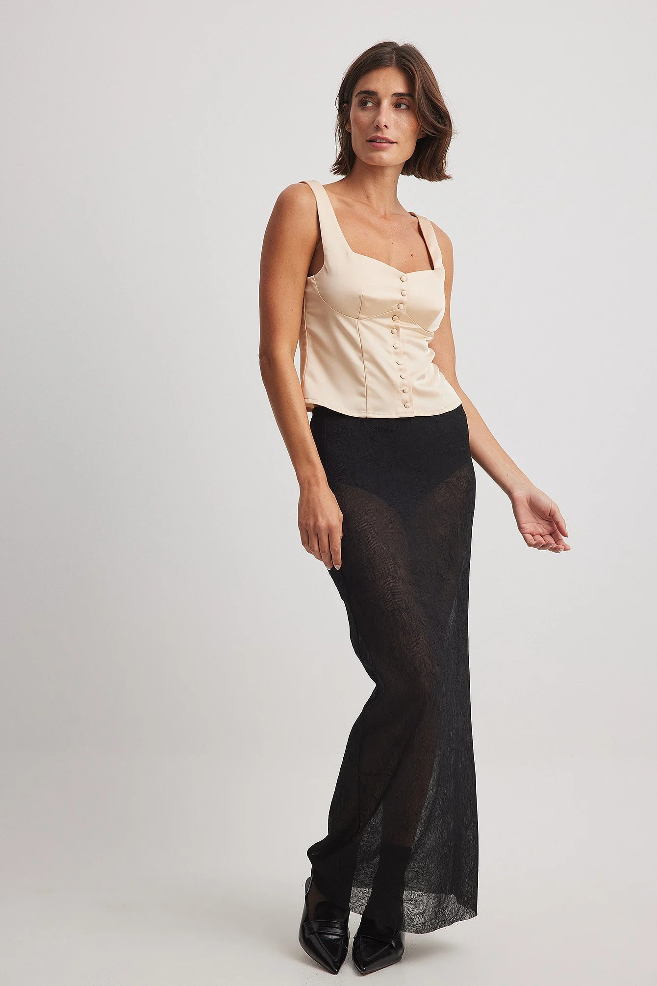 Satin-Oberteil mit Knopfdetails