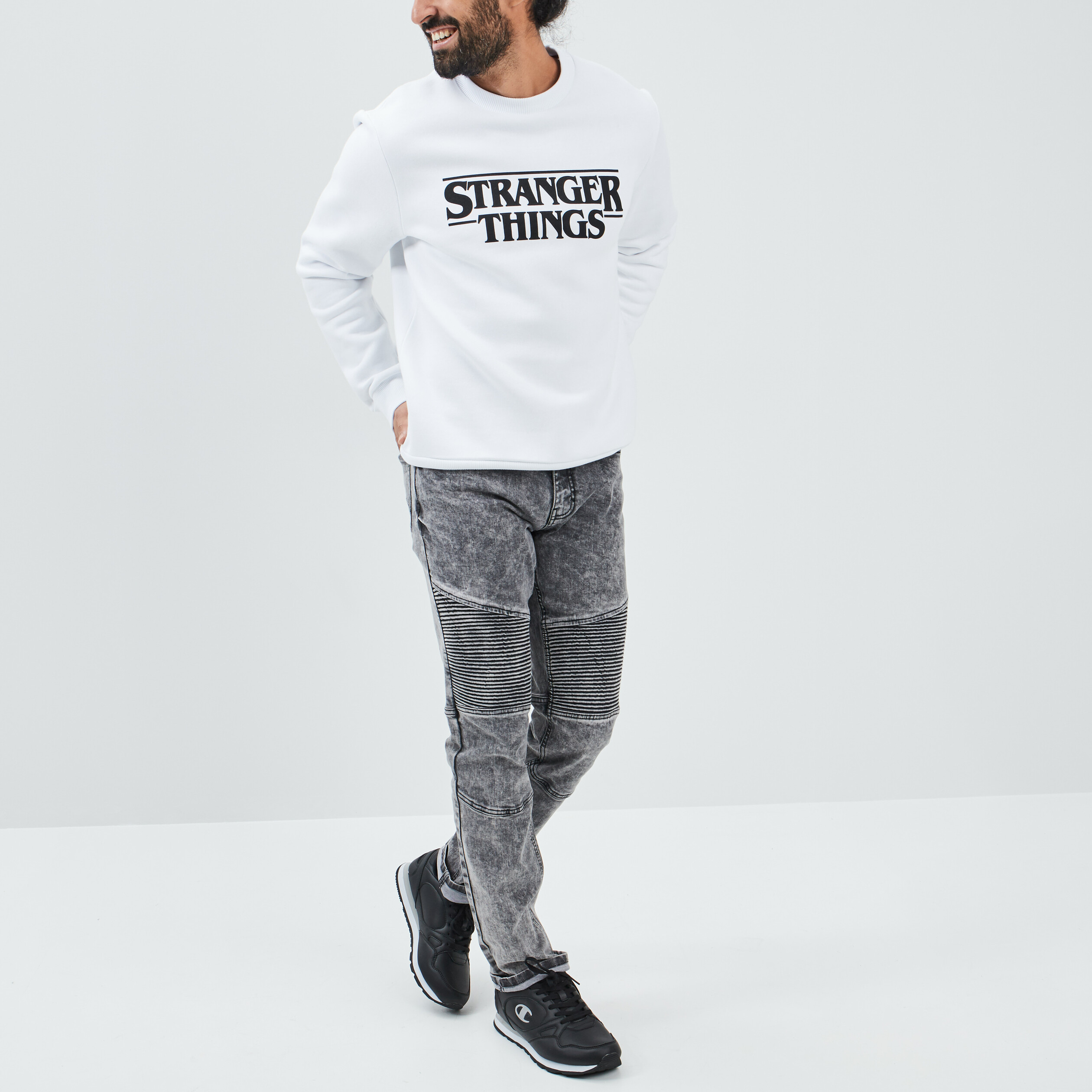 Jeans straight détails biker noir homme | La Halle