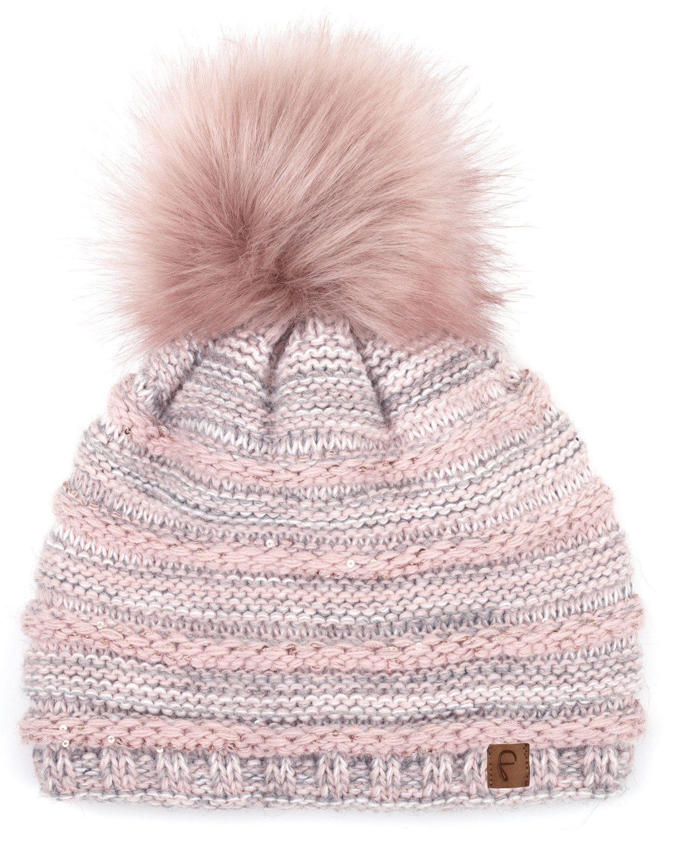 Faera Bommelmütze Wintermütze Damen Bommelmütze Mütze Beanie Haube gefüttert Strickmütze