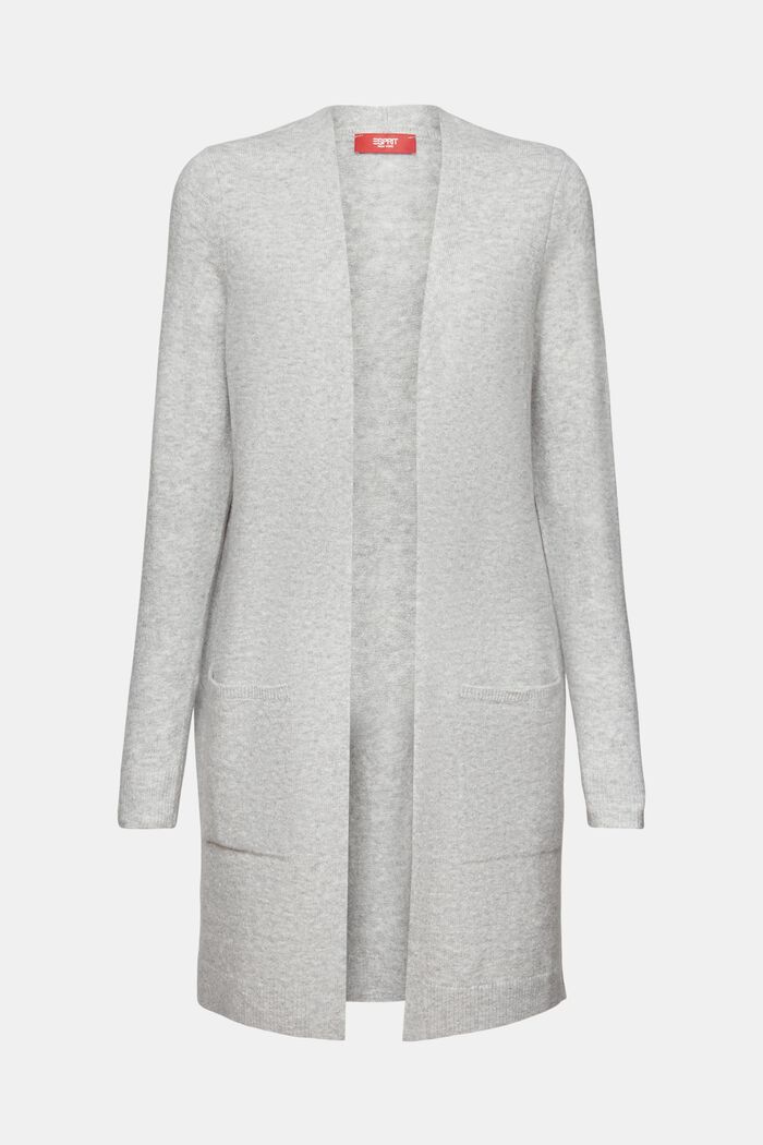 Langer, offener Cardigan aus Wollmix