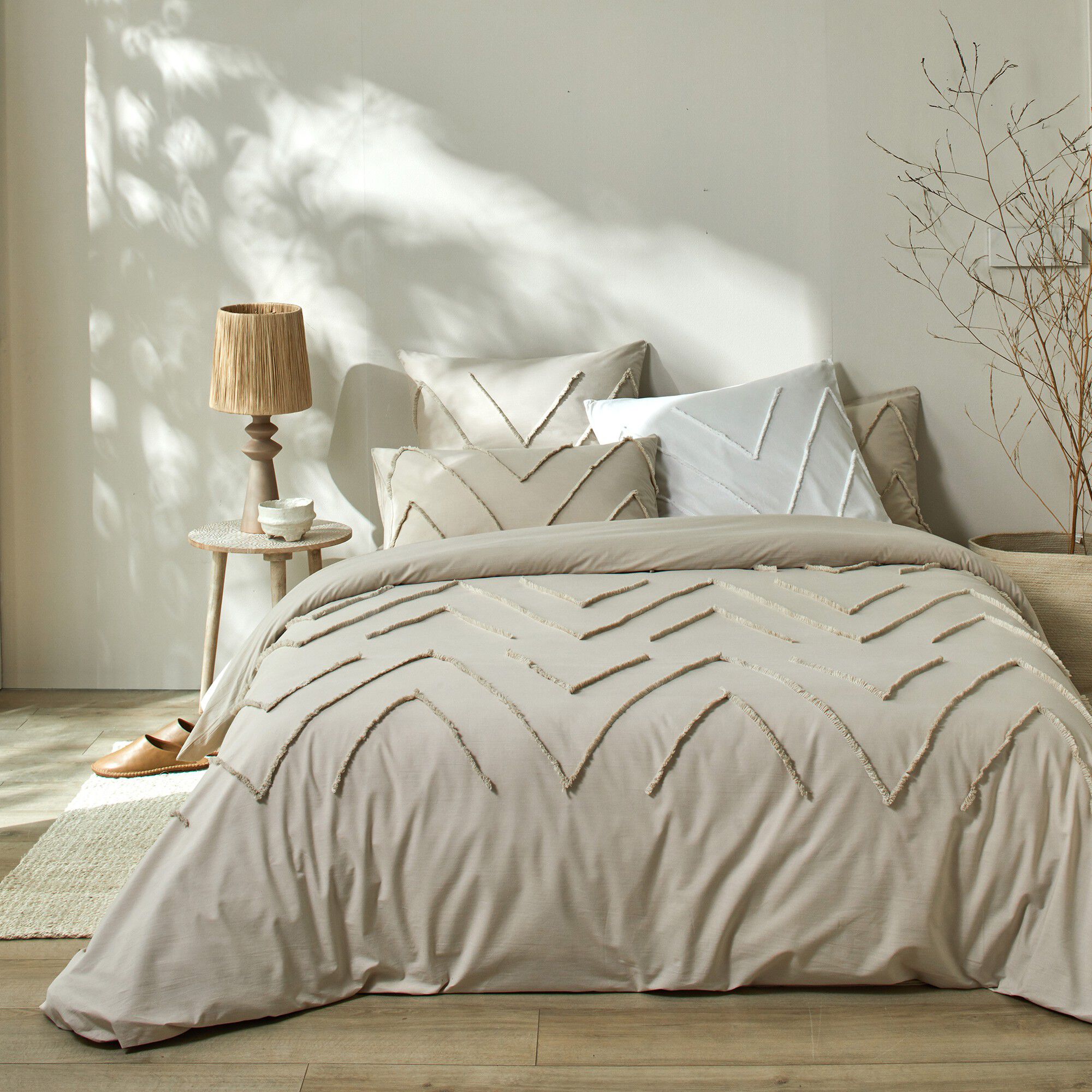 Linge de lit Amezia en coton lavé finition tufté en relief