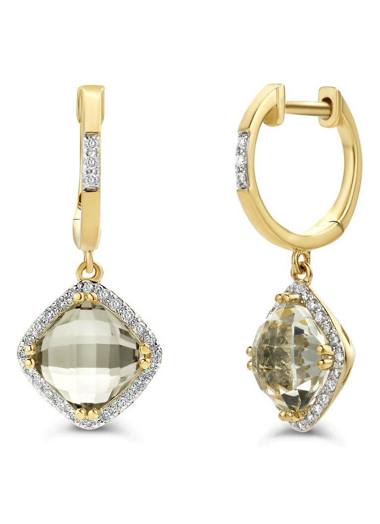 Diamond Point Yellow gold earrings 3.26 ct green amethyst Fiesta