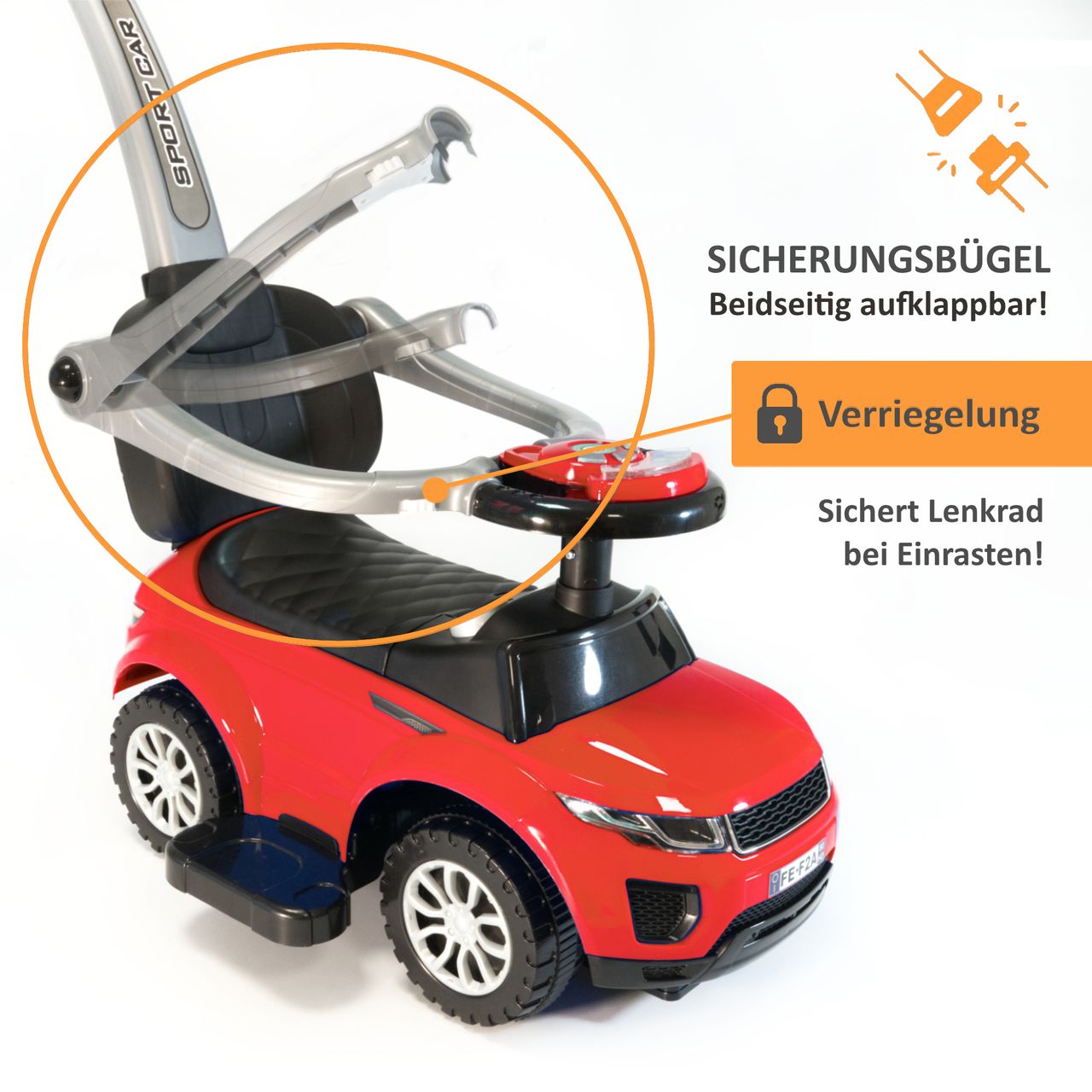 Lemodo Rutschauto mit Schiebestange, Rutschfahrzeug ab 1 Jahr, rot