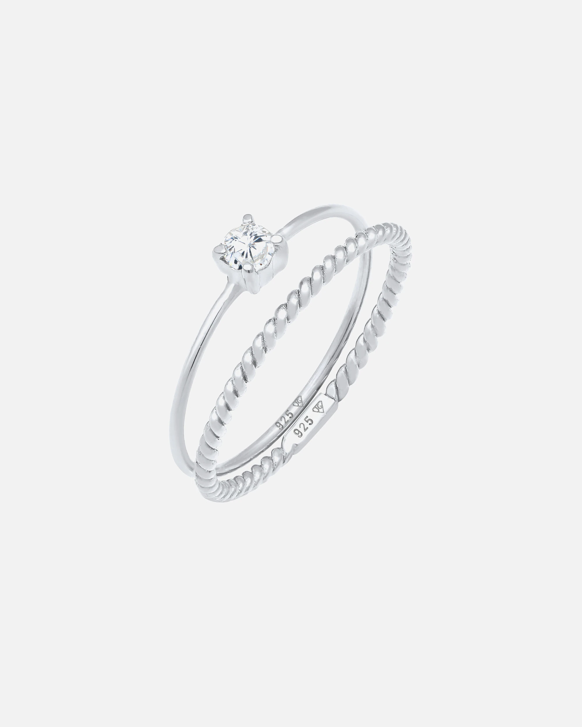 Elli Women's Blogger Twisted Trend Ring Set with Cubic Zirconia Stone in 925 Sterling Silver Gold Plated