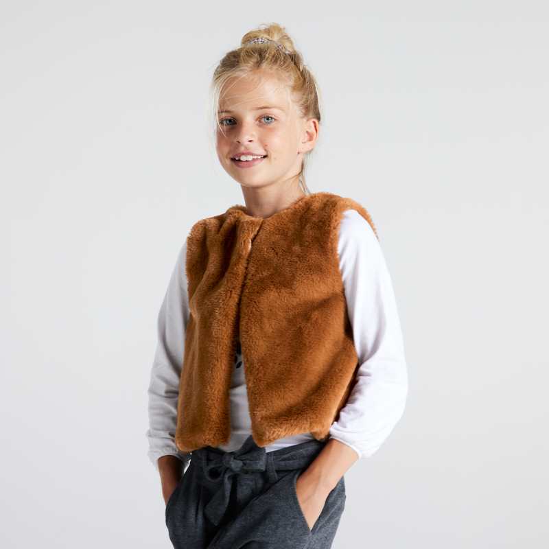 Boléro en fausse fourrure marron fille