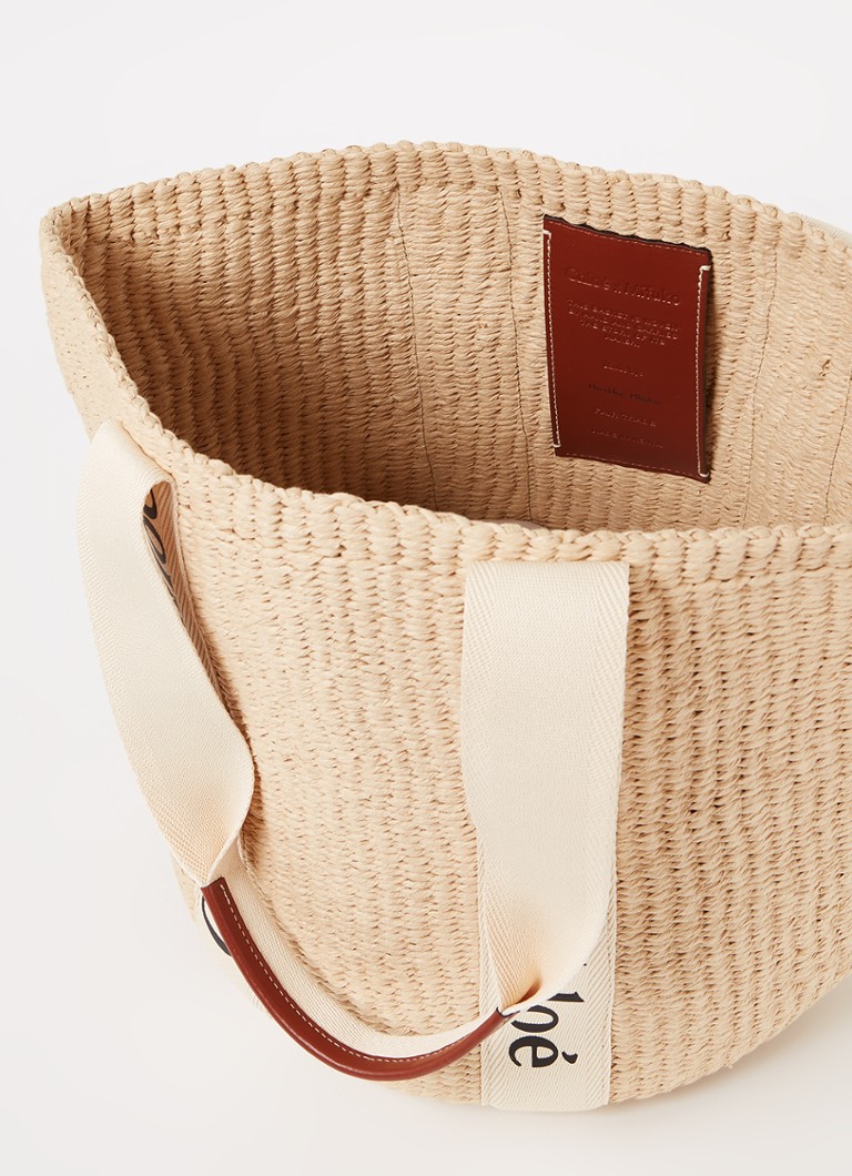 Μεγάλη τσάντα tote Chloé Woody από ανακυκλωμένη ράφια με λεπτομέρειες από δέρμα μοσχαριού