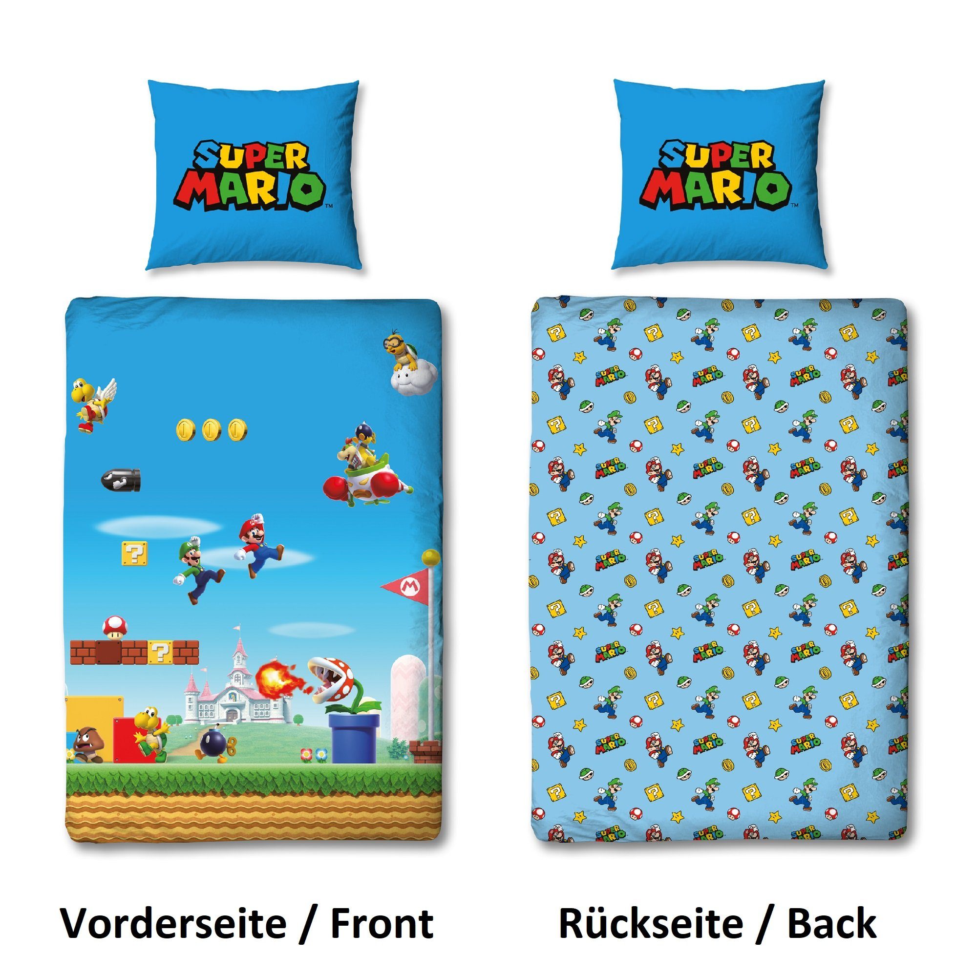 Kinderbettwäsche Flanell-Bettwäsche Super Mario 