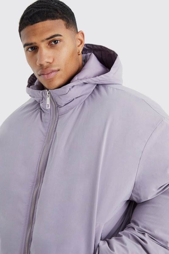 Kastige Nylon-Steppjacke mit Kapuze
