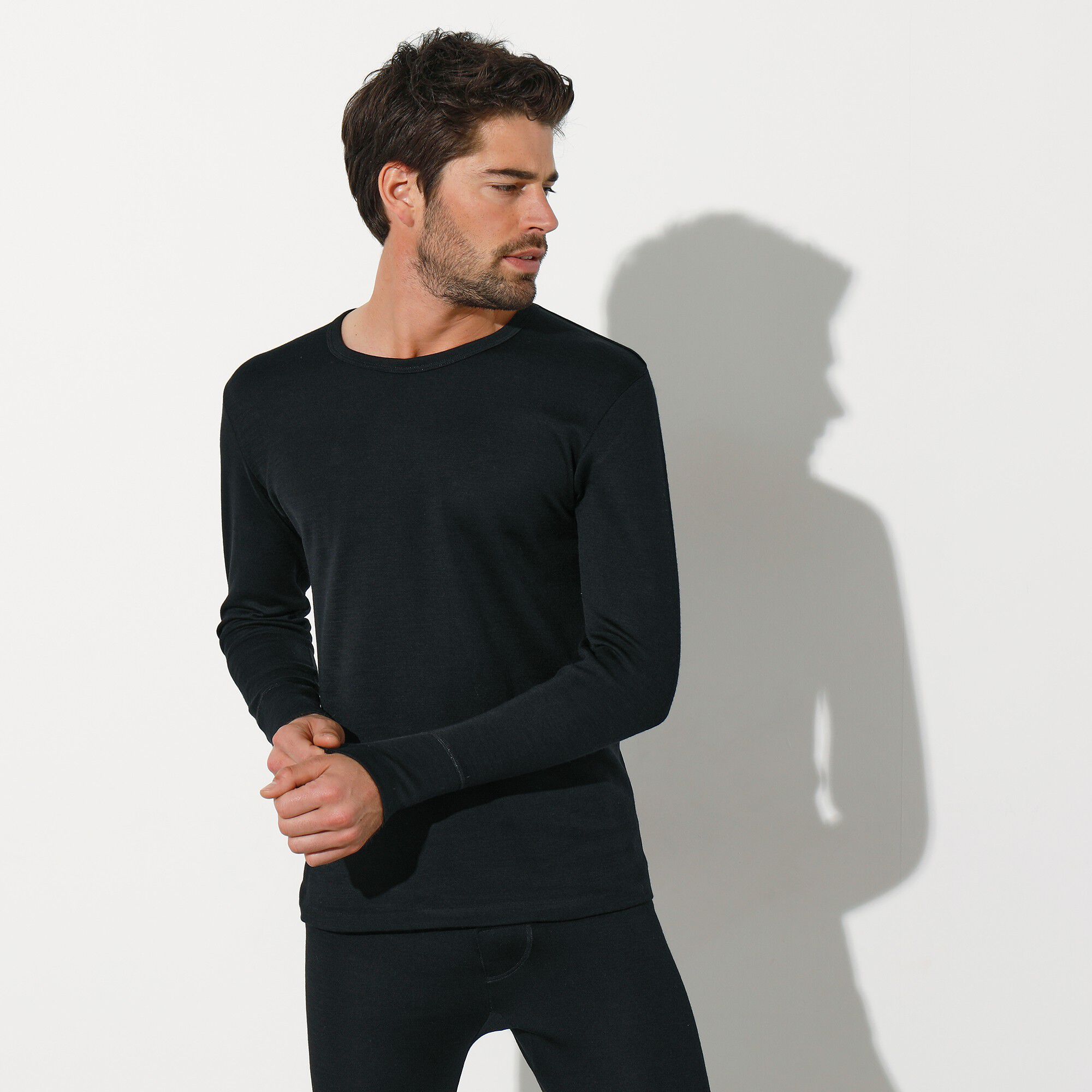 T-shirt col rond tricot double face ligne chaude