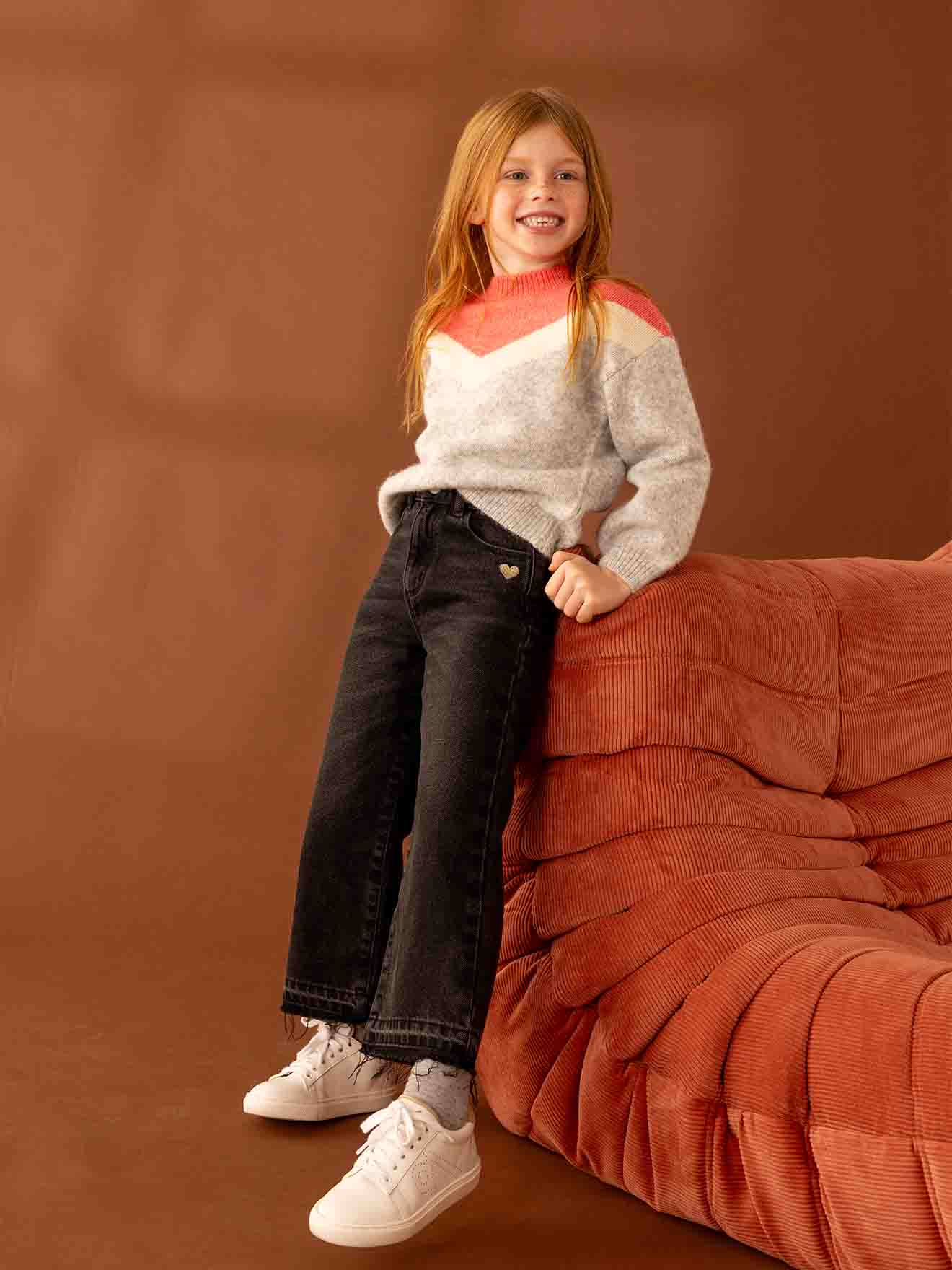 Vertbaudet Mädchen Pullover, Colorblock - grau meliert