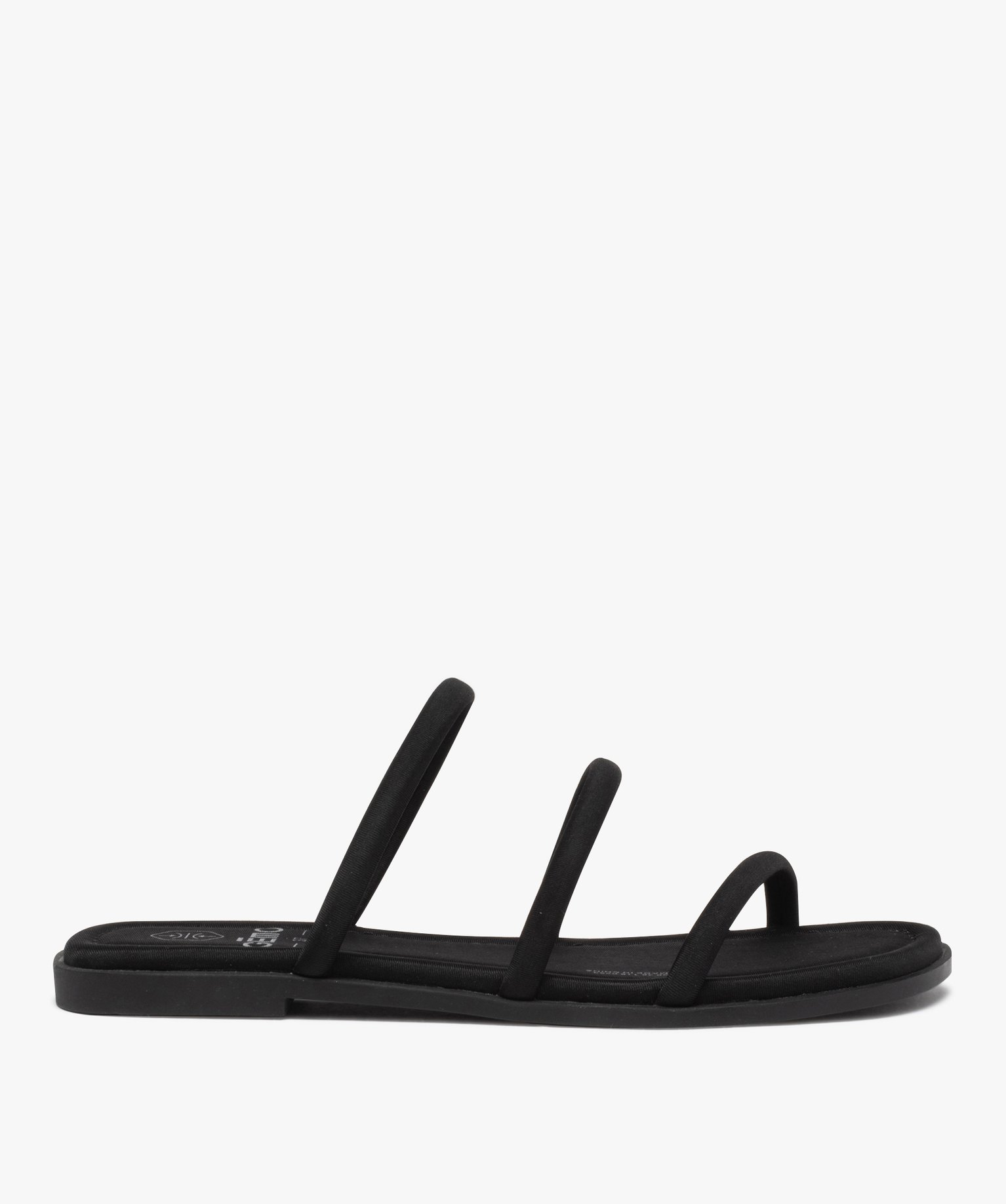 Mules femme à talon plat et brides en toile unie noir | GEMO