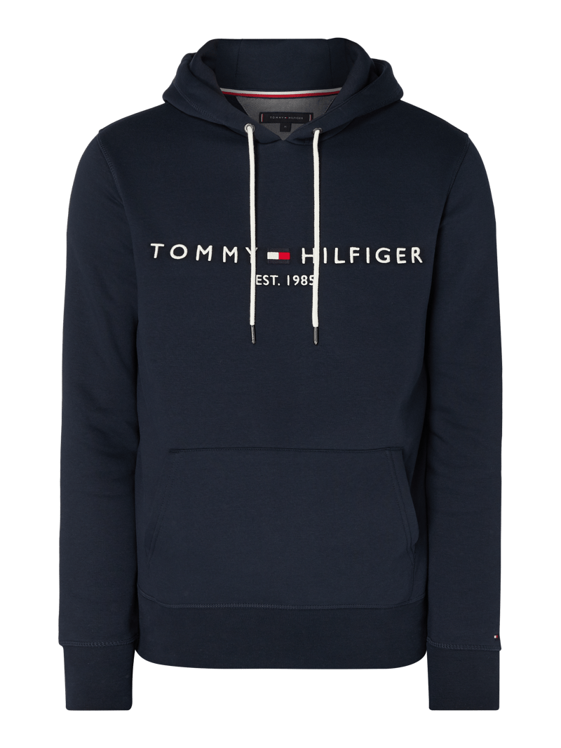Hoodie mit Logo-Stickerei in marineblau