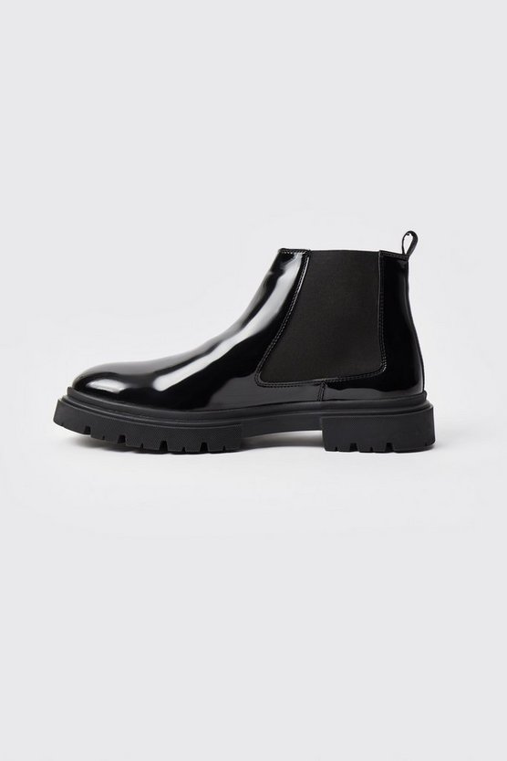 Lack Chelsea-Stiefel mit dicker Sohle