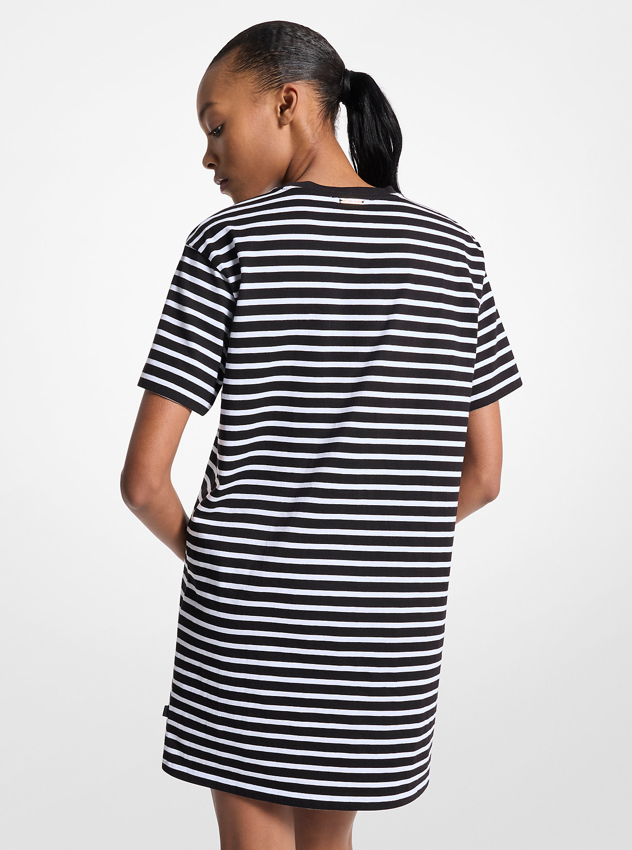 Striped Cotton T-Shirt Dress - BLACK