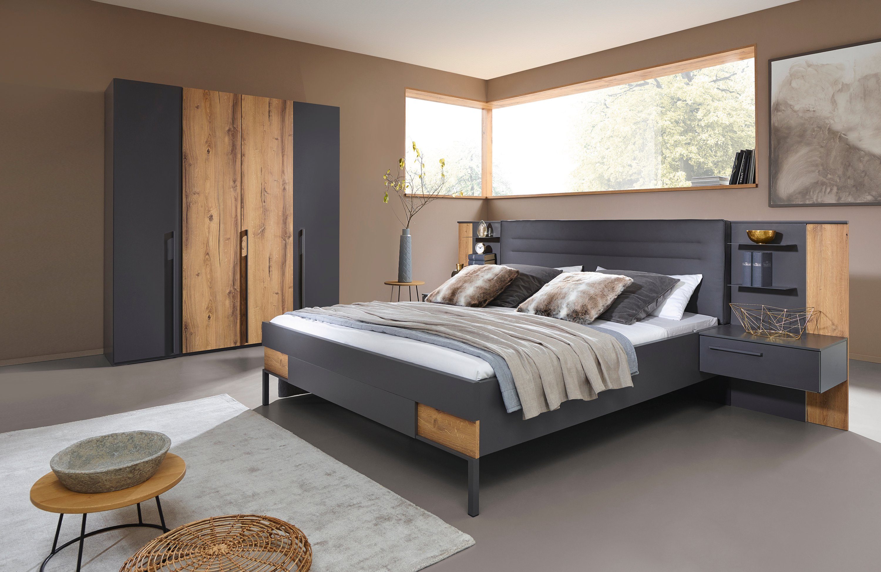 rauch Bettanlage Valetta, (Set 5-tlg) Bett, 2 Nachttische, 2 Paneele, optional mit Beleuchtung