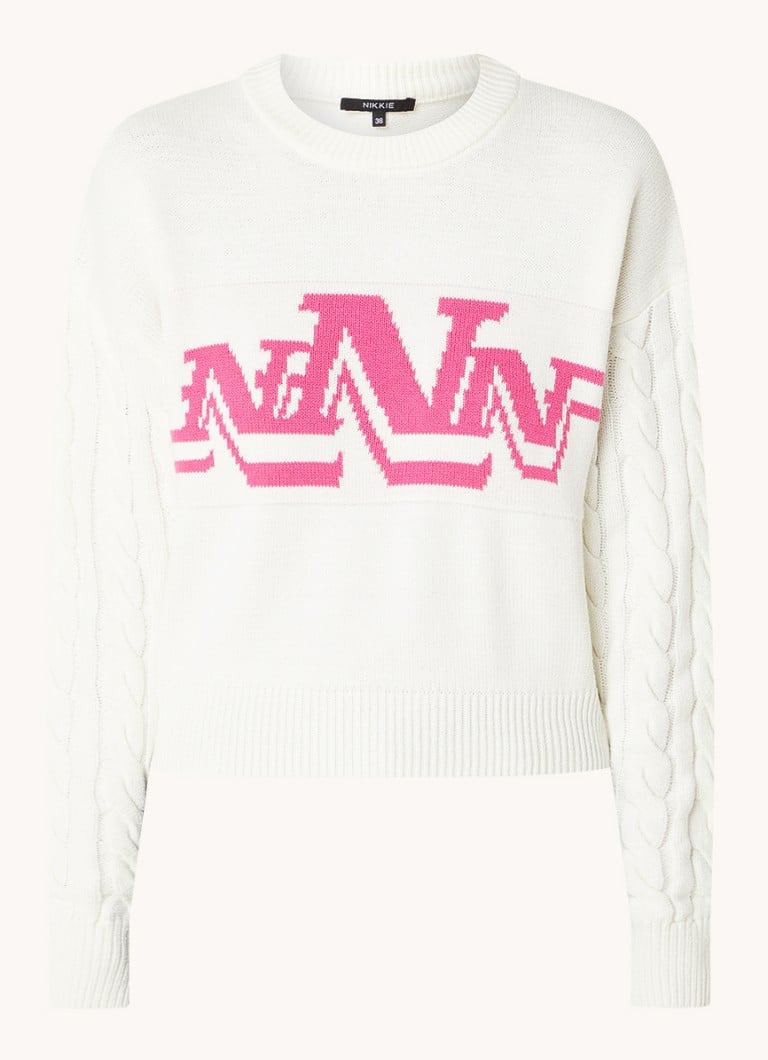 Pulover NIKKIE Tally din tricot fin, scurt, cu model tricotat