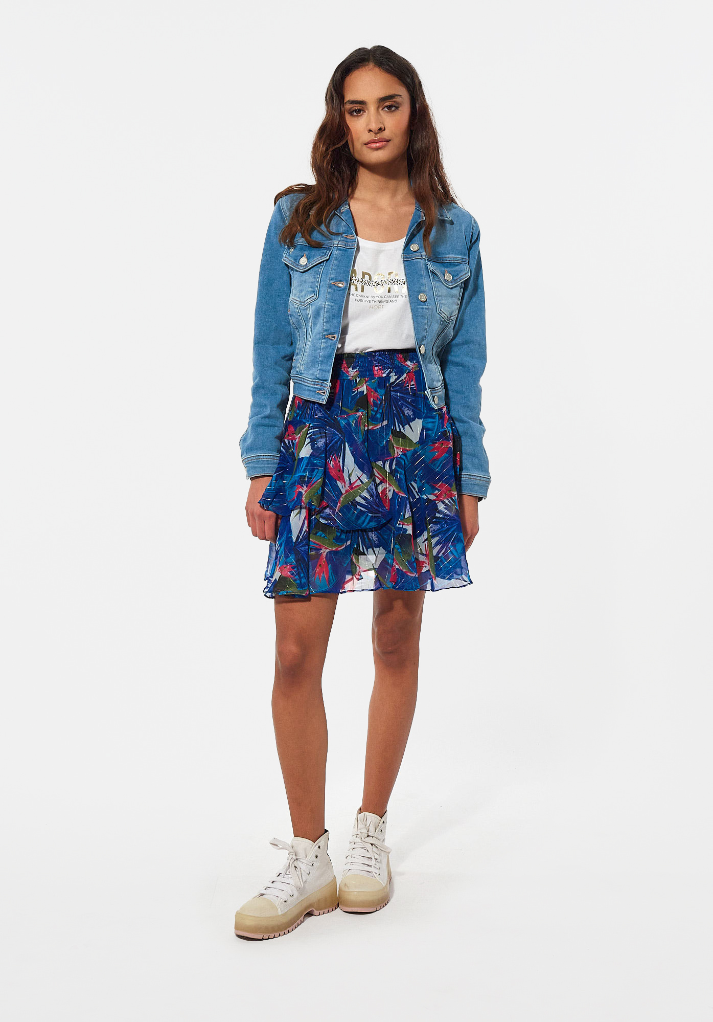 BIGUN  Jupe bleue fleurie en 100% polyester recyclé