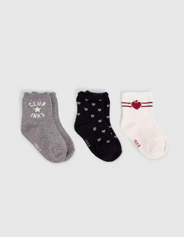 Chaussettes marine, silver et écrues bébé fille