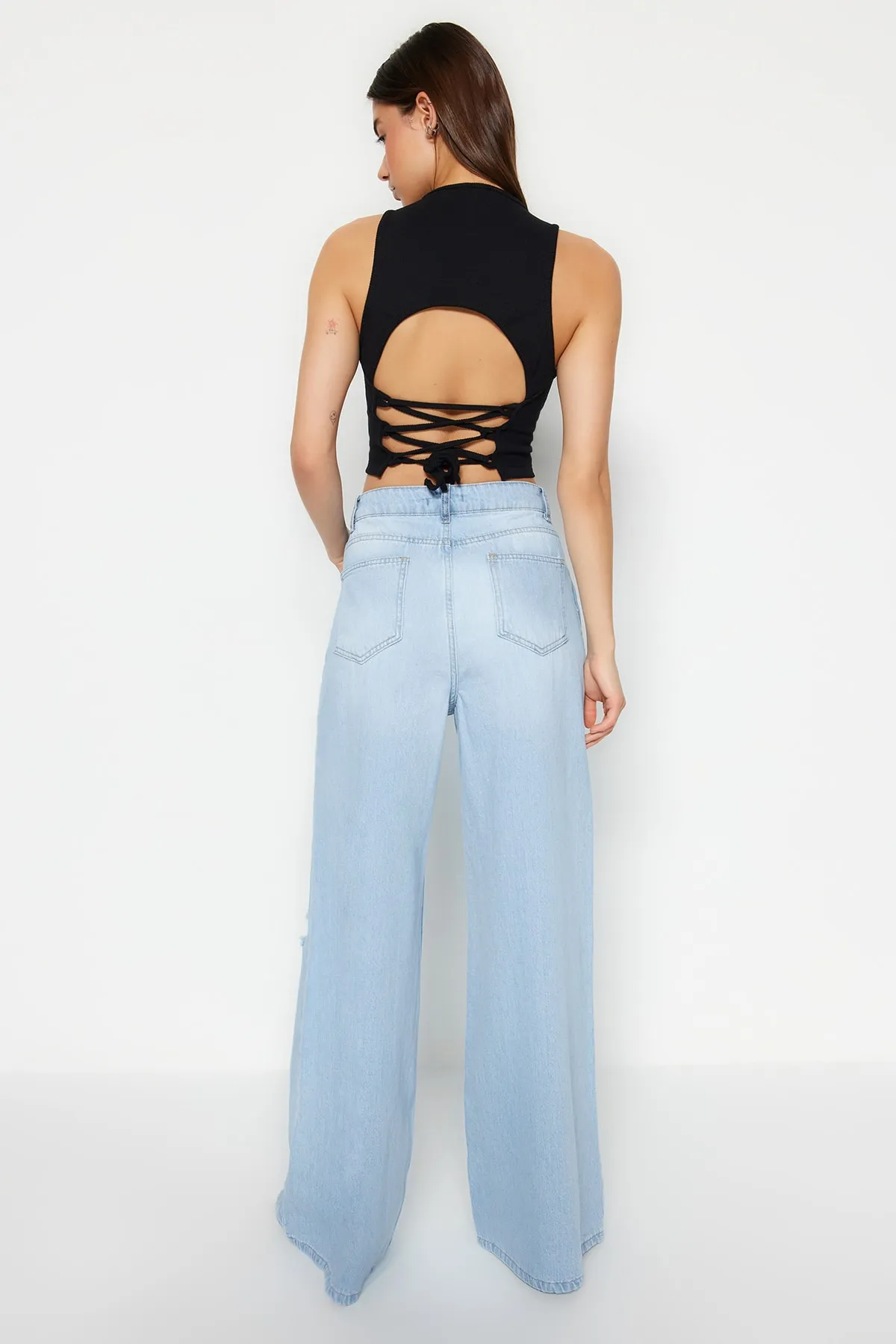 Trendyol Collection  Blau Extra Weit Normale Taille Hohe Taille Weites Bein TWOSS23JE00290