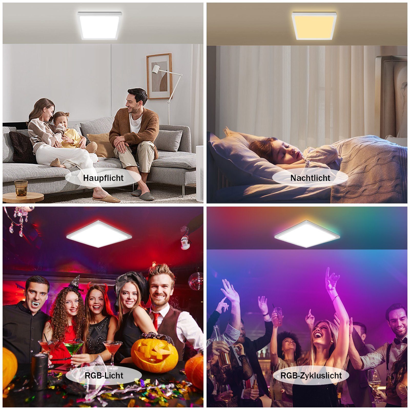 ZMH LED Deckenleuchte IP44 RGB Hintergrundleuchtung 28W Dünn Flach mit Fernbedienung, Dimmbar, LED fest integriert, warmweiß-kaltweiß, Quadratisch