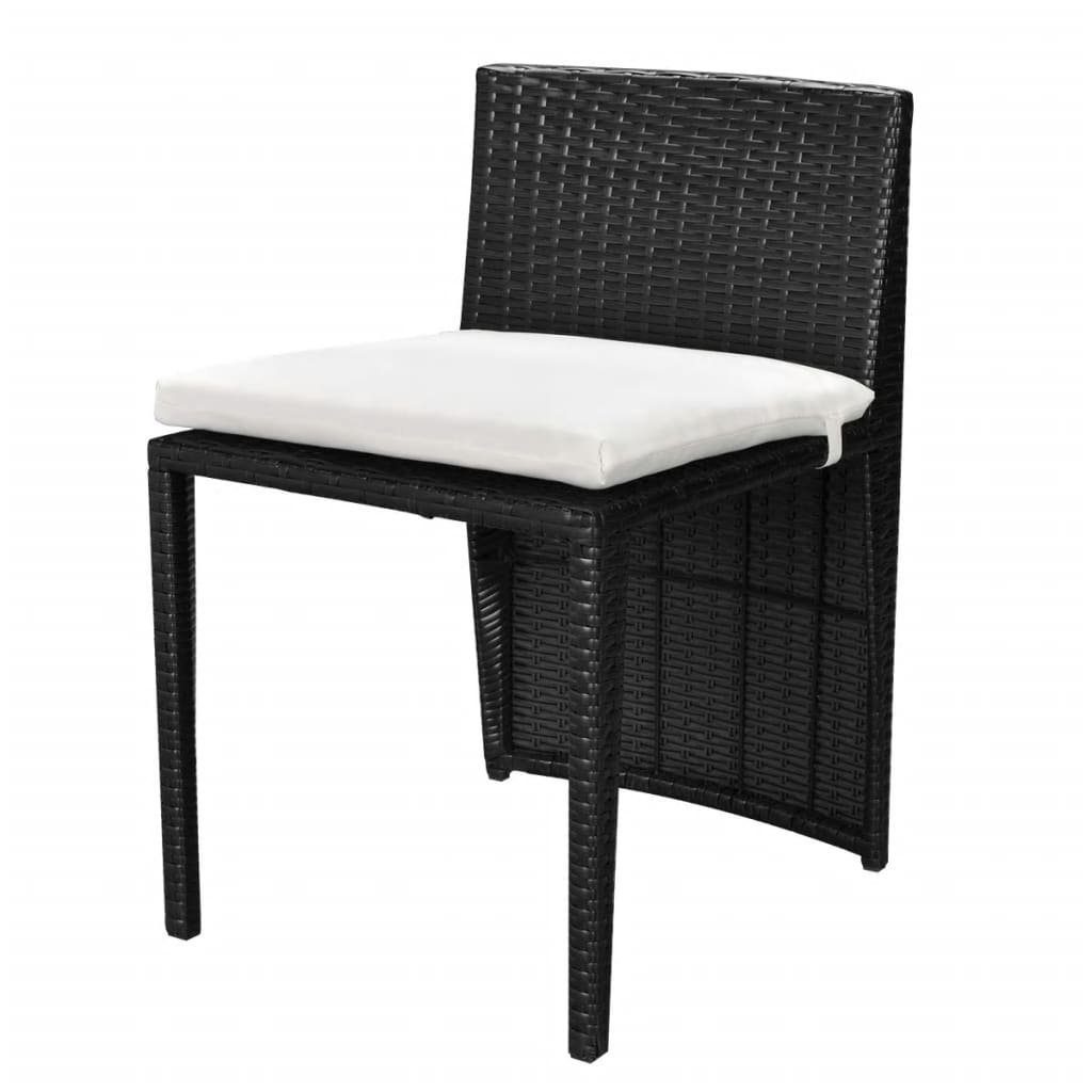 vidaXL Gartenlounge-Set 3-tlg. Bistro-Set mit Auflagen Poly Rattan Schwarz, (3-tlg)