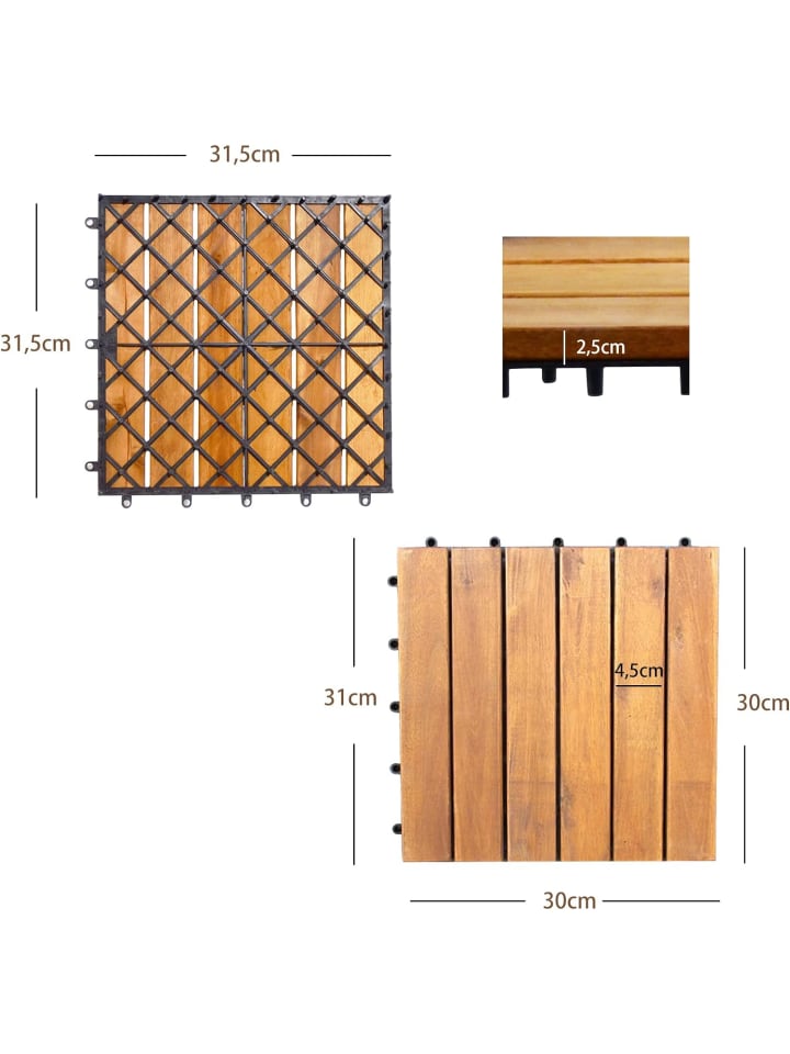 COSTWAY Holzfliesen 27 Stk. Set in Braun günstig kaufen onesize