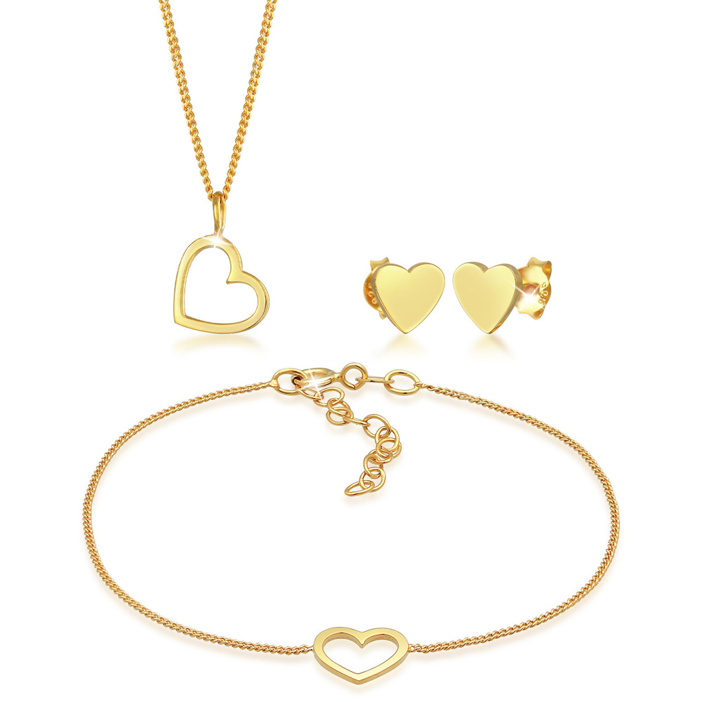 Elli Elli Ensemble de Bijoux Boucles d'oreilles cloutées pour femmes Pendentif coeur A Bijoux
